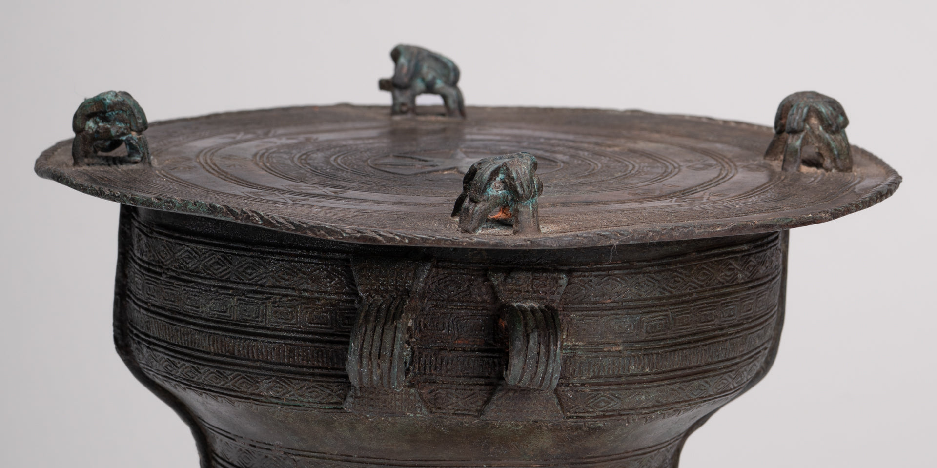 Thai Rain Drum - Antique Thai Style Bronze Free Standing Frog Rain Drum - 21cm/8"
