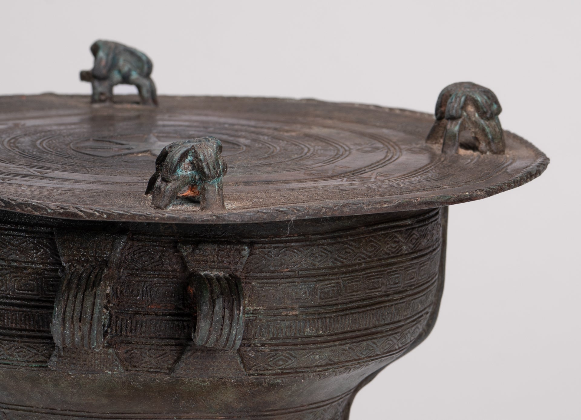 Thai Rain Drum - Antique Thai Style Bronze Free Standing Frog Rain Drum - 21cm/8"