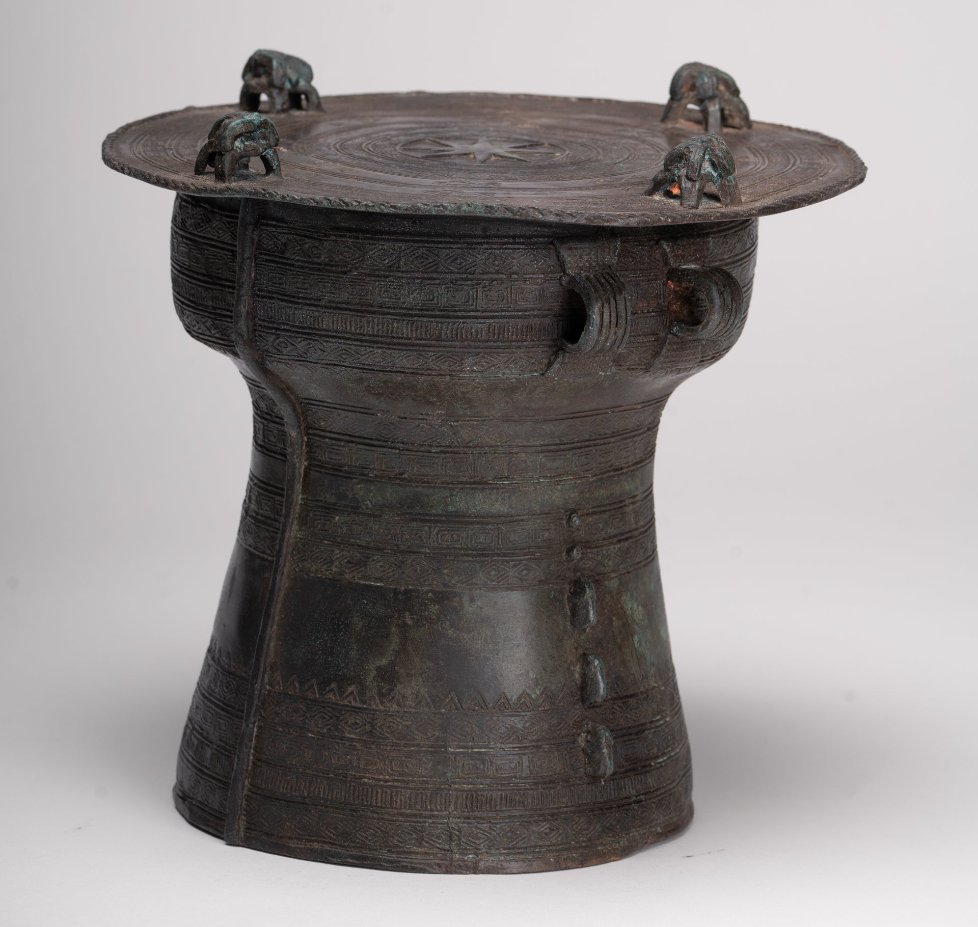 Thai Rain Drum - Antique Thai Style Bronze Free Standing Frog Rain Drum - 21cm/8"