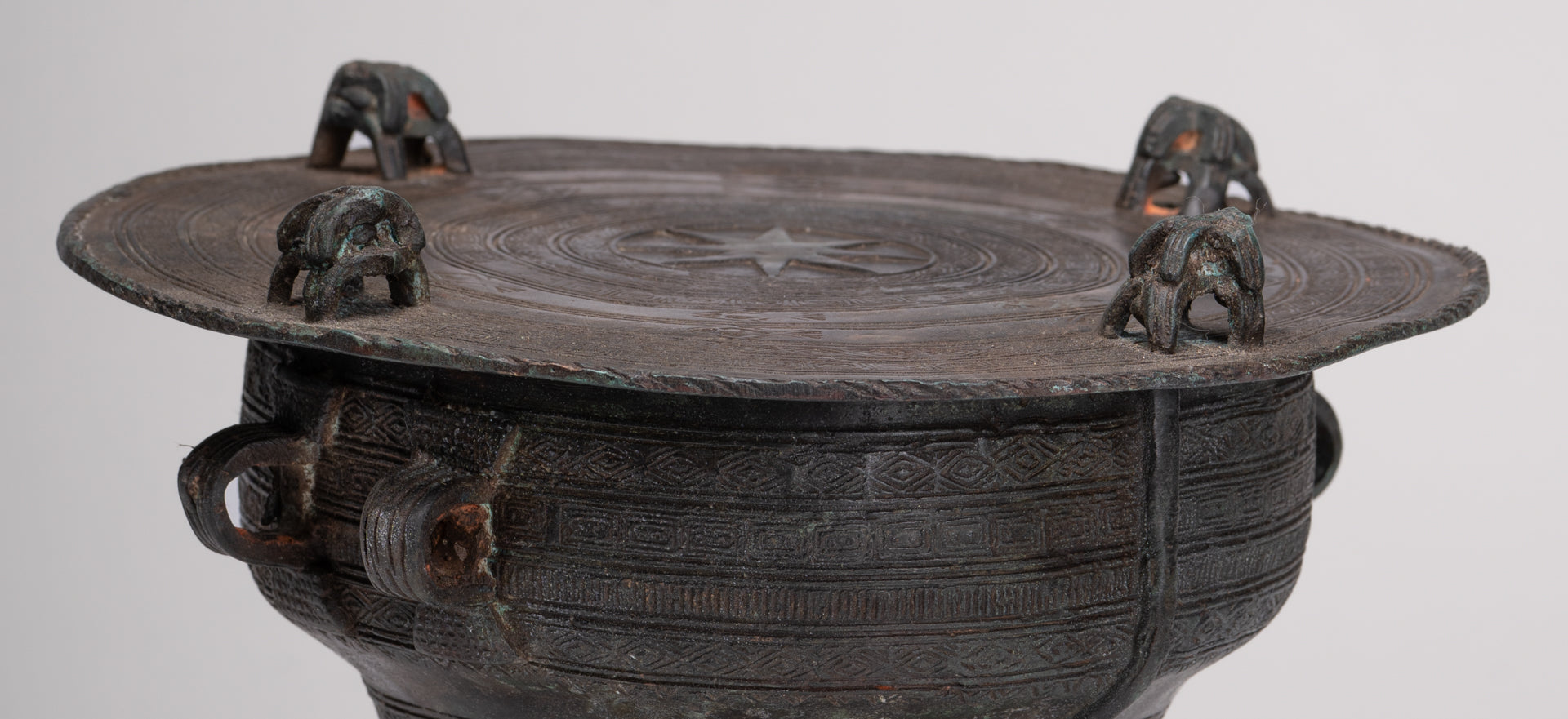 Thai Rain Drum - Antique Thai Style Bronze Free Standing Frog Rain Drum - 21cm/8"