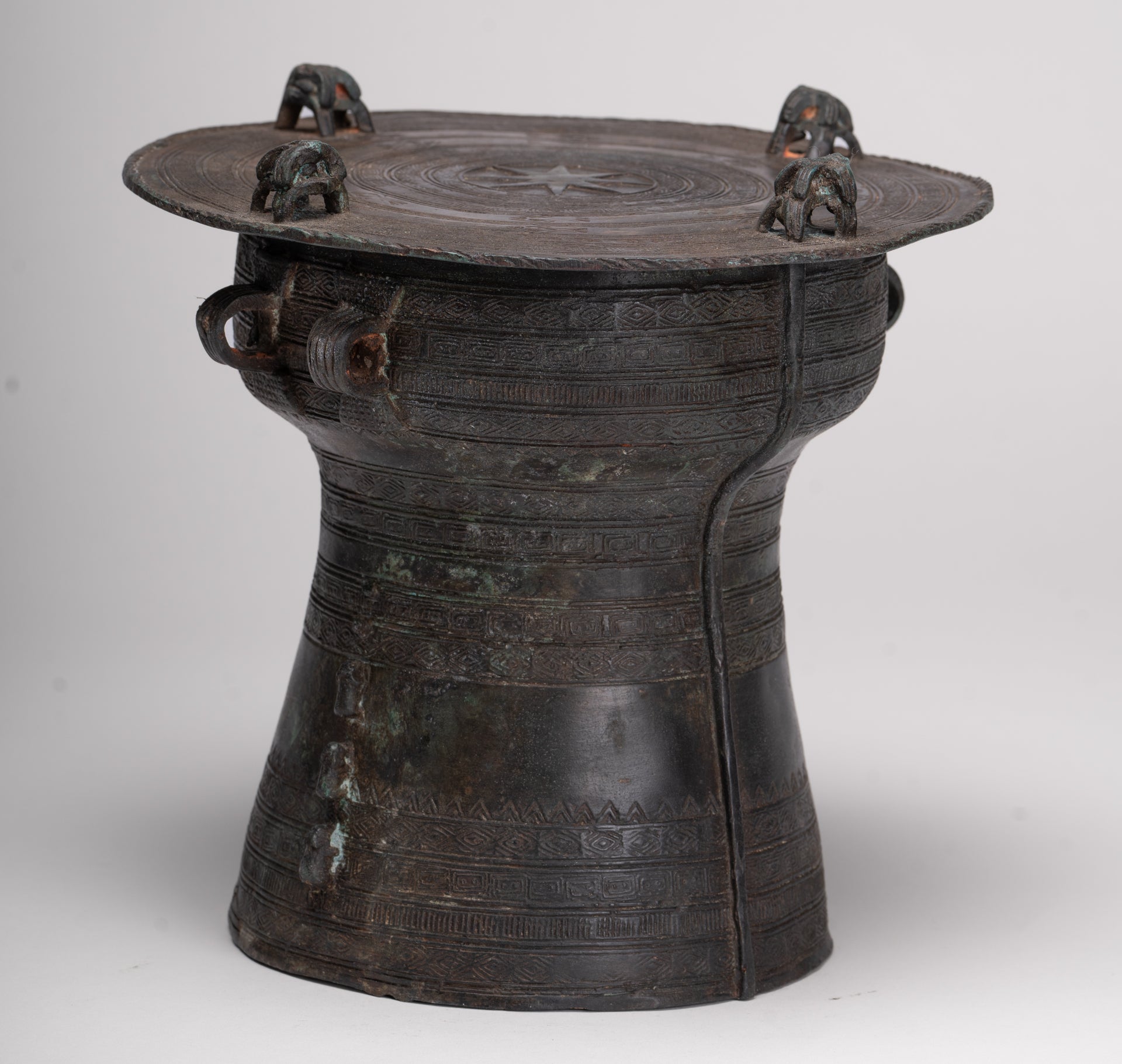 Thai Rain Drum - Antique Thai Style Bronze Free Standing Frog Rain Drum - 21cm/8"