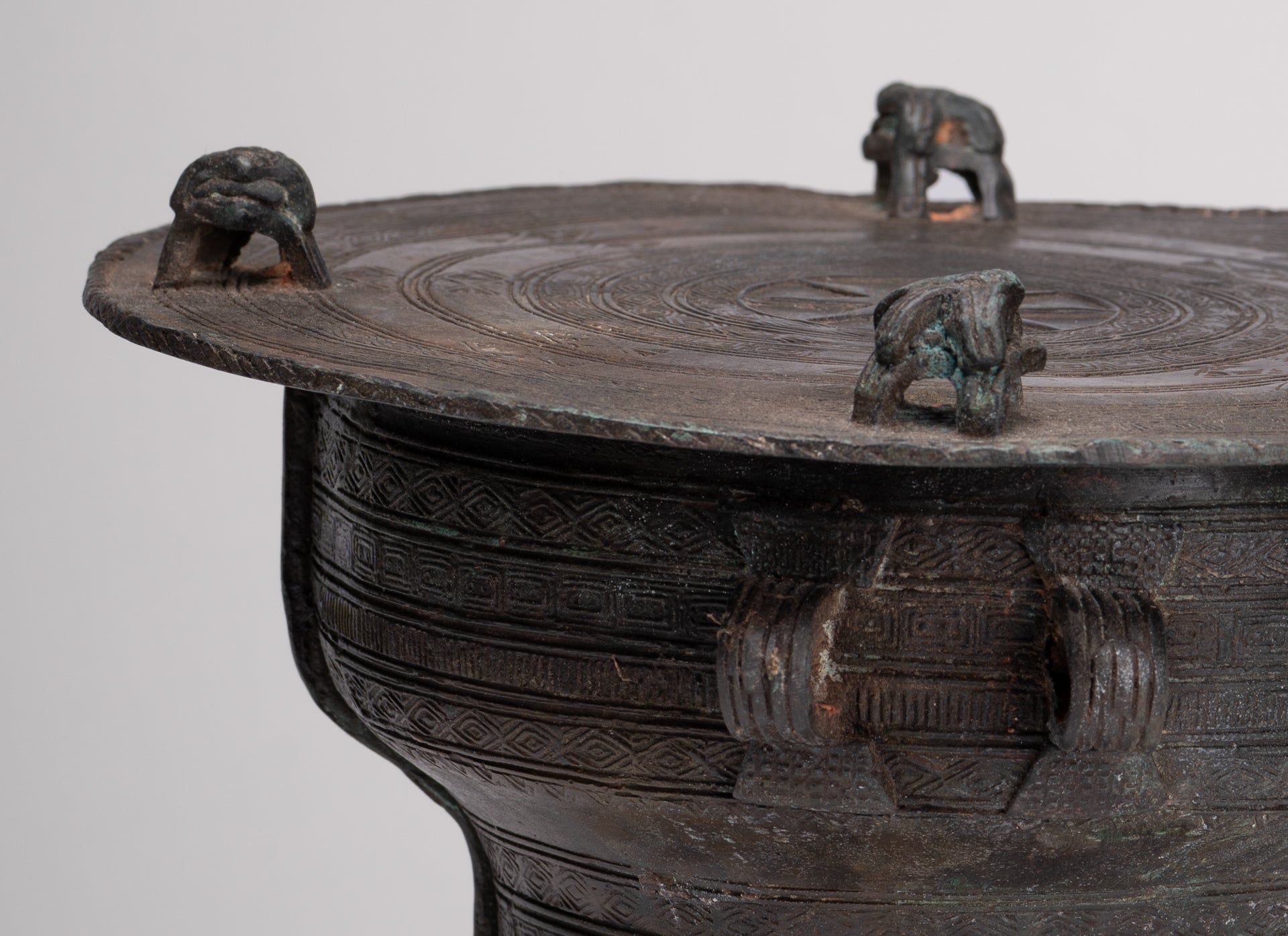 Thai Rain Drum - Antique Thai Style Bronze Free Standing Frog Rain Drum - 21cm/8"