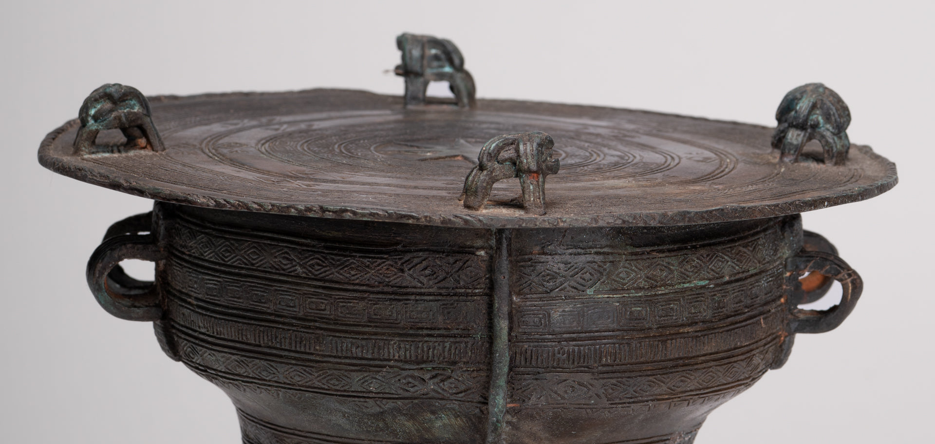 Thai Rain Drum - Antique Thai Style Bronze Free Standing Frog Rain Drum - 21cm/8"