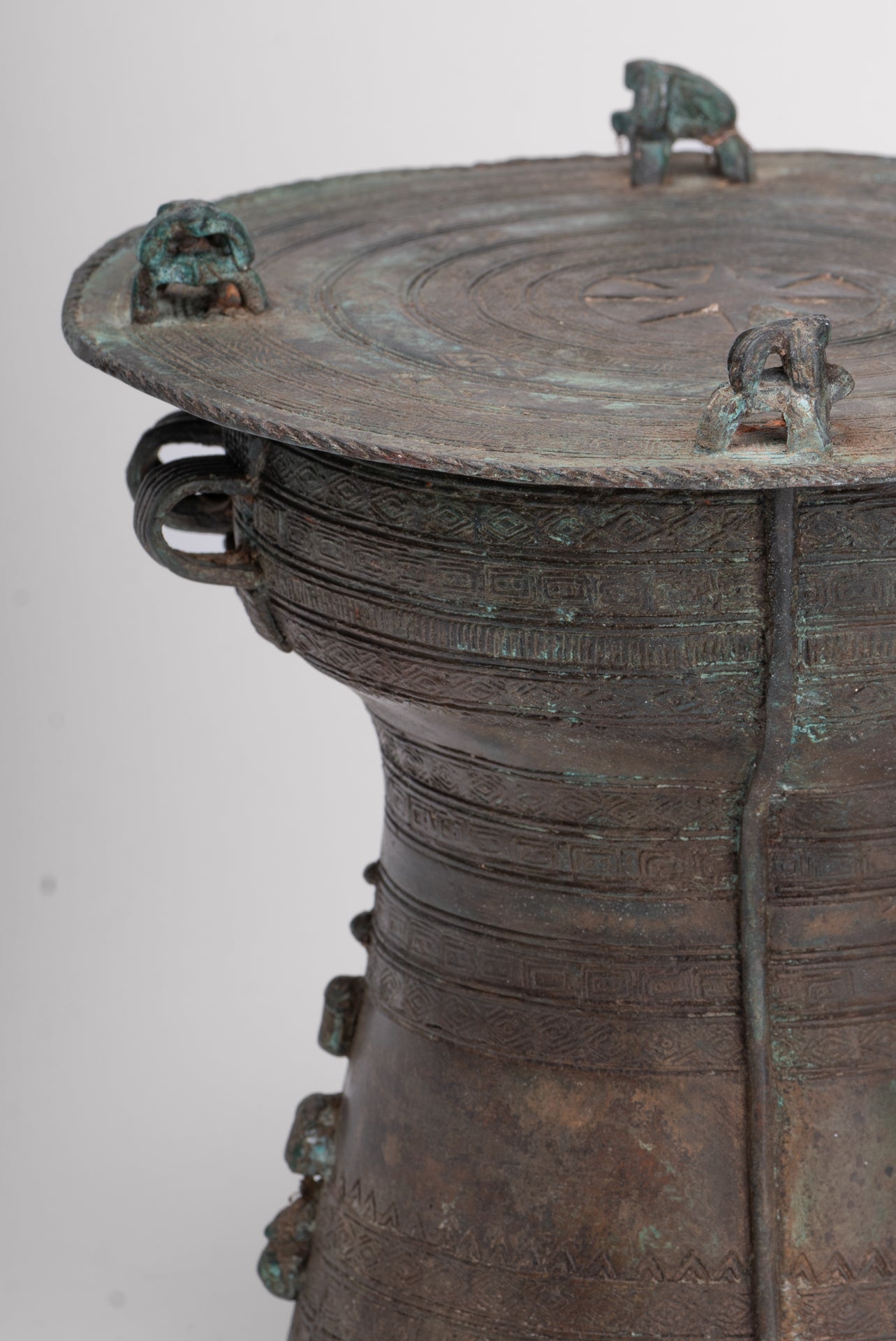 Thai Rain Drum - Antique Thai Style Bronze Free Standing Frog Rain Drum - 19cm/8"
