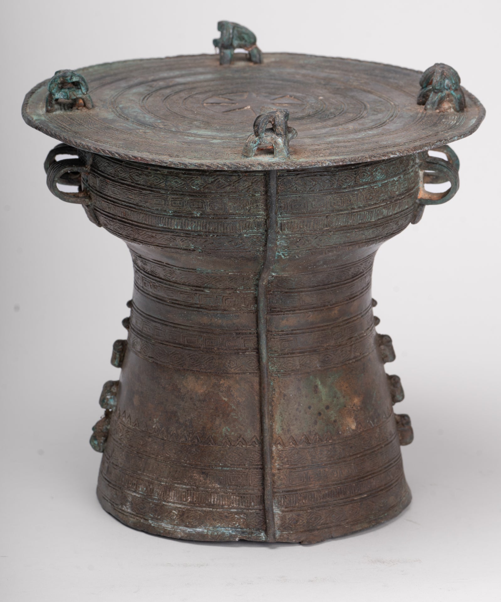 Thai Rain Drum - Antique Thai Style Bronze Free Standing Frog Rain Drum - 19cm/8"