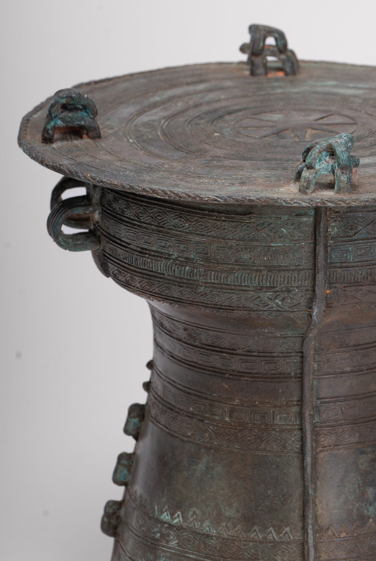 Thai Rain Drum - Antique Thai Style Bronze Free Standing Frog Rain Drum - 19cm/8"