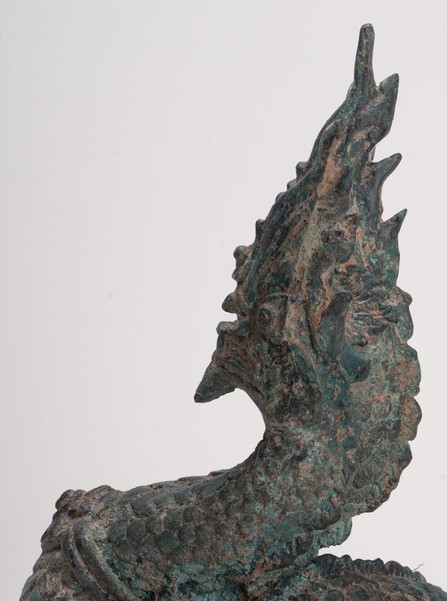 Antique Thai Style Bronze Protective Three Headed Naga, Snake or Serpent Statue - 32cm/13"