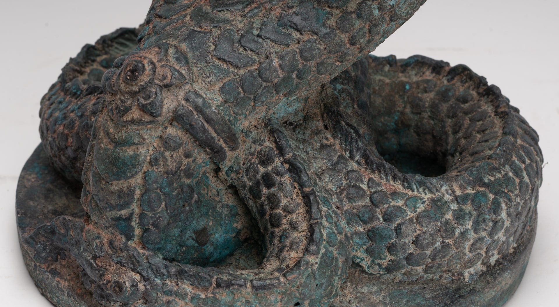 Antique Thai Style Bronze Protective Three Headed Naga, Snake or Serpent Statue - 32cm/13"