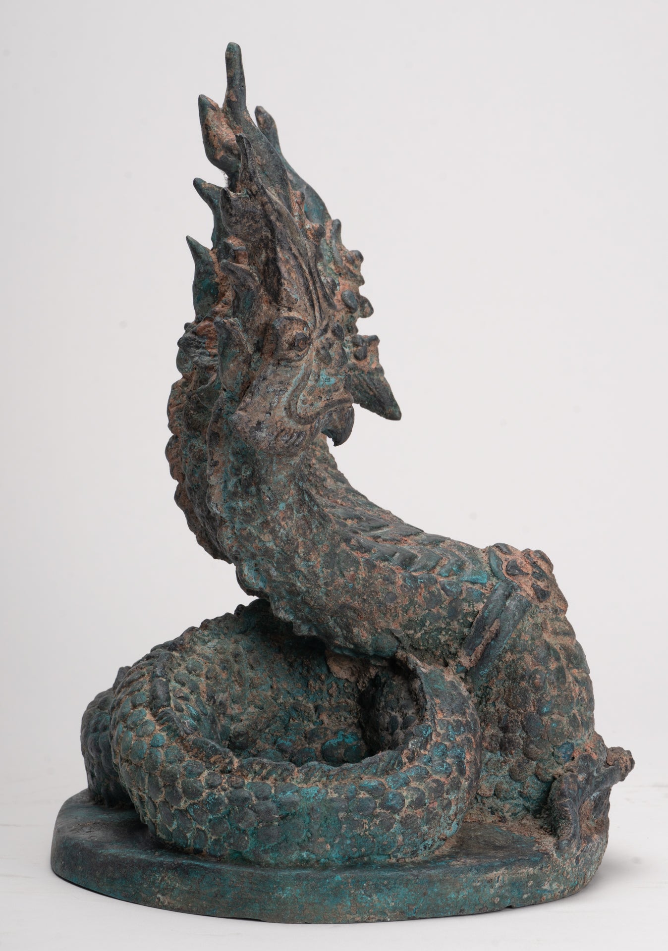 Antique Thai Style Bronze Protective Three Headed Naga, Snake or Serpent Statue - 32cm/13"