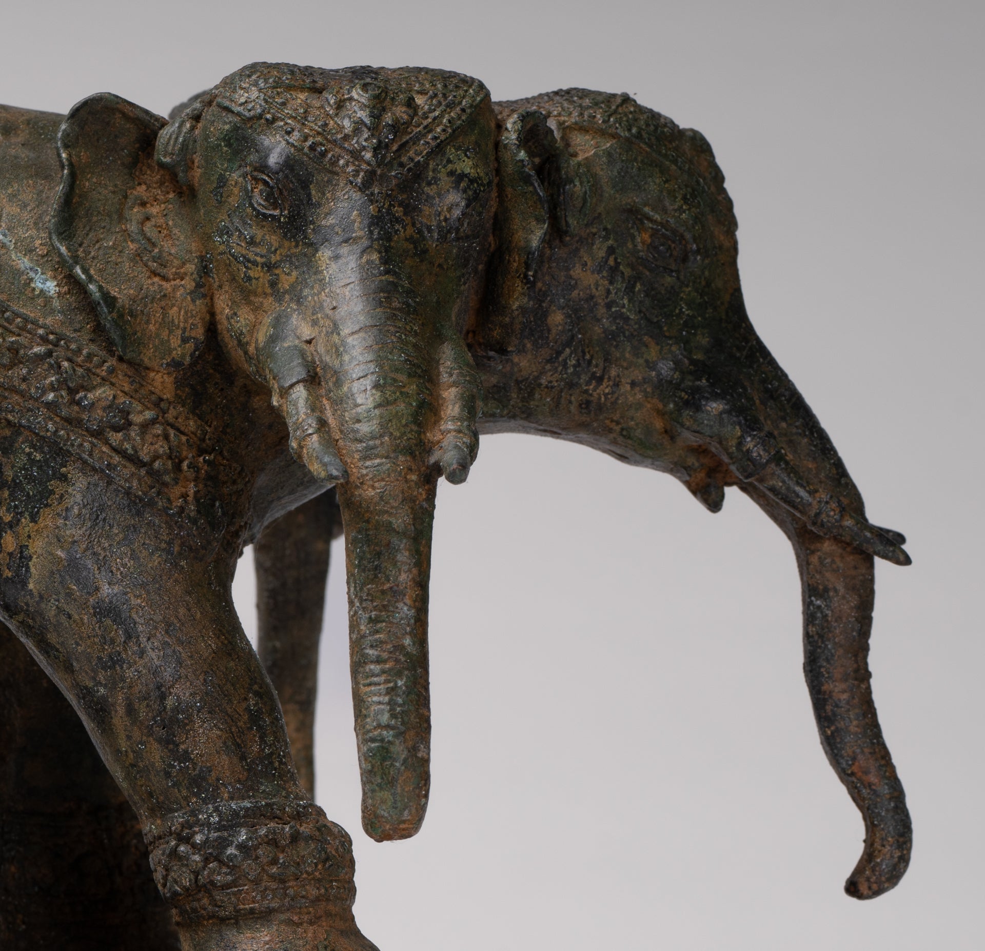 Antique Thai Style Bronze Erawan Airavata or Elephant Statue - 24cm/10" Tall