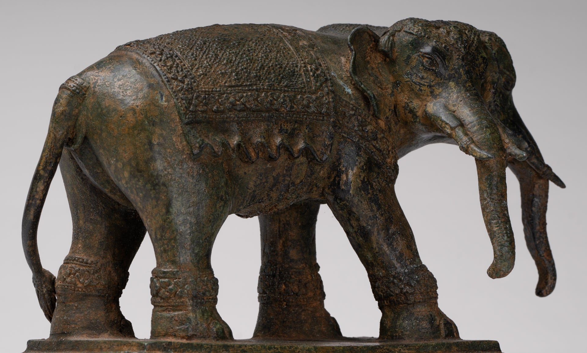 Antique Thai Style Bronze Erawan Airavata or Elephant Statue - 24cm/10" Tall