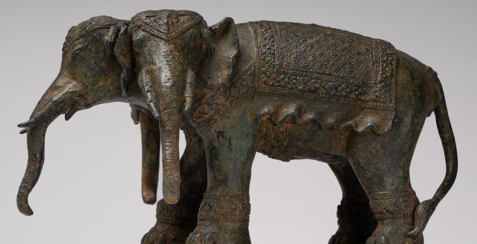 Antique Thai Style Bronze Erawan Airavata or Elephant Statue - 24cm/10" Tall