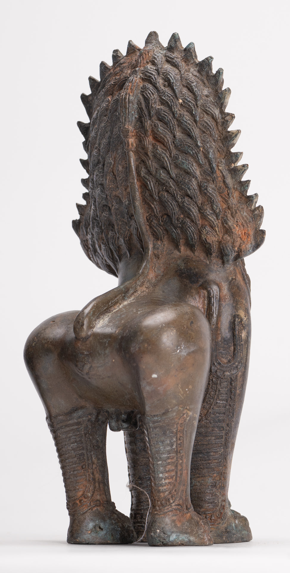 Temple Lions - Antique Thai Style Bronze Standing Singha Temple Guardians or Lions - 19cm/8" (Pair)