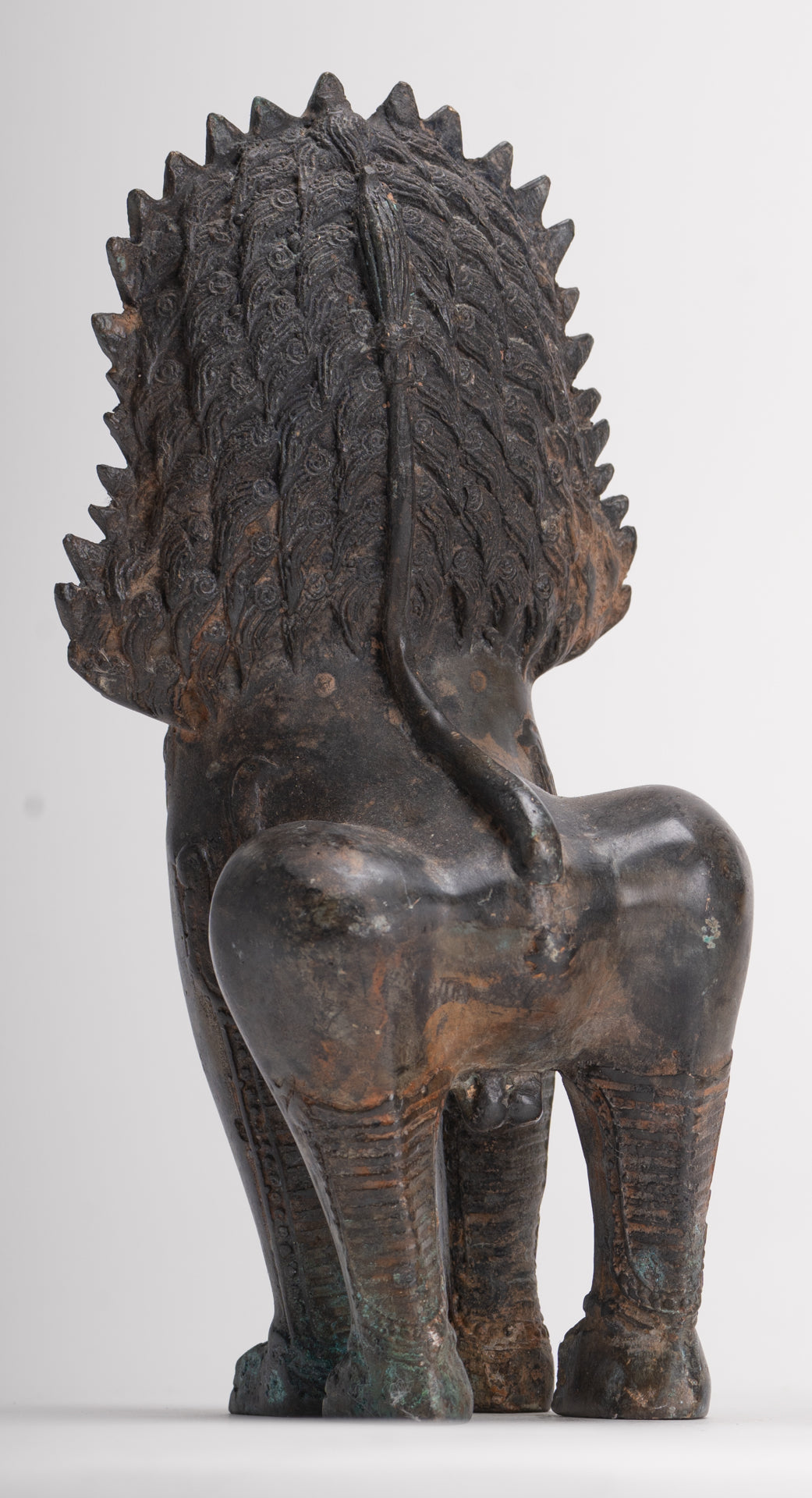 Temple Lions - Antique Thai Style Bronze Standing Singha Temple Guardians or Lions - 19cm/8" (Pair)