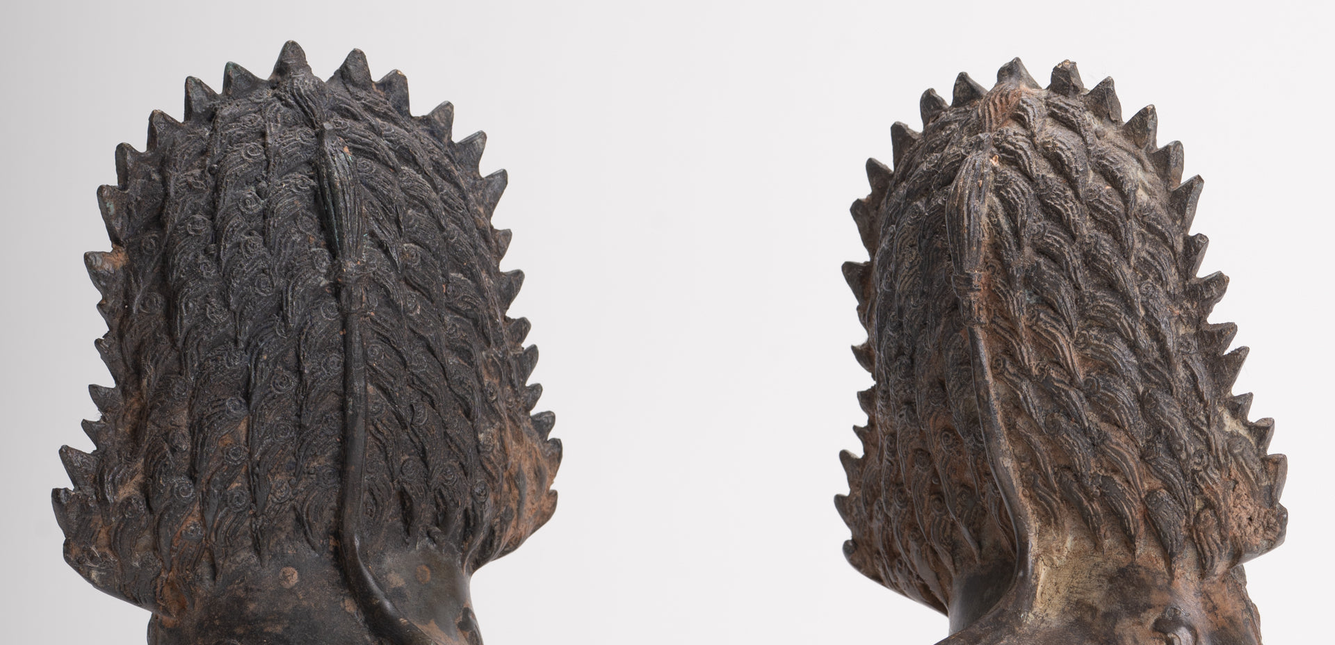 Temple Lions - Antique Thai Style Bronze Standing Singha Temple Guardians or Lions - 19cm/8" (Pair)