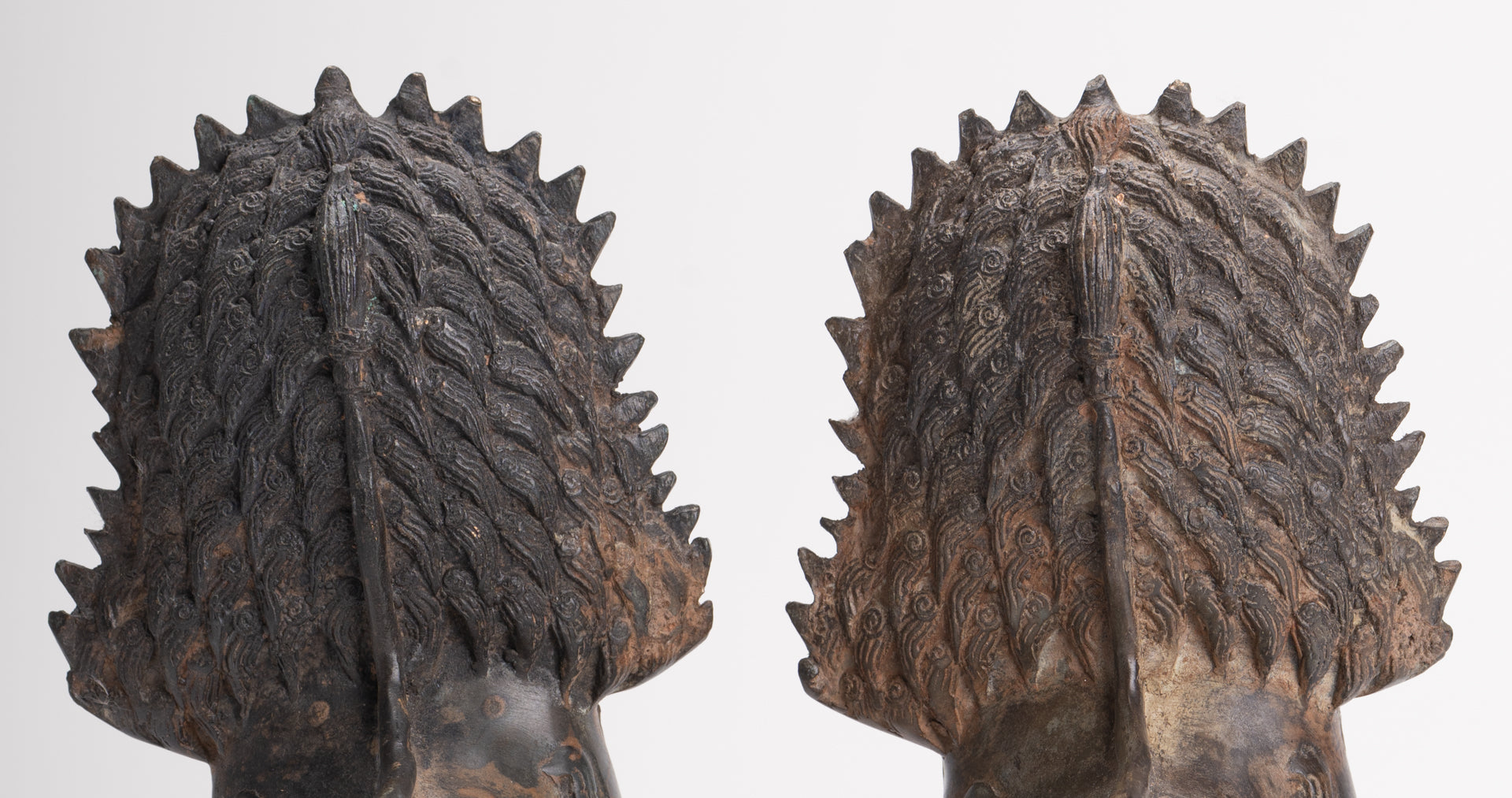 Temple Lions - Antique Thai Style Bronze Standing Singha Temple Guardians or Lions - 19cm/8" (Pair)