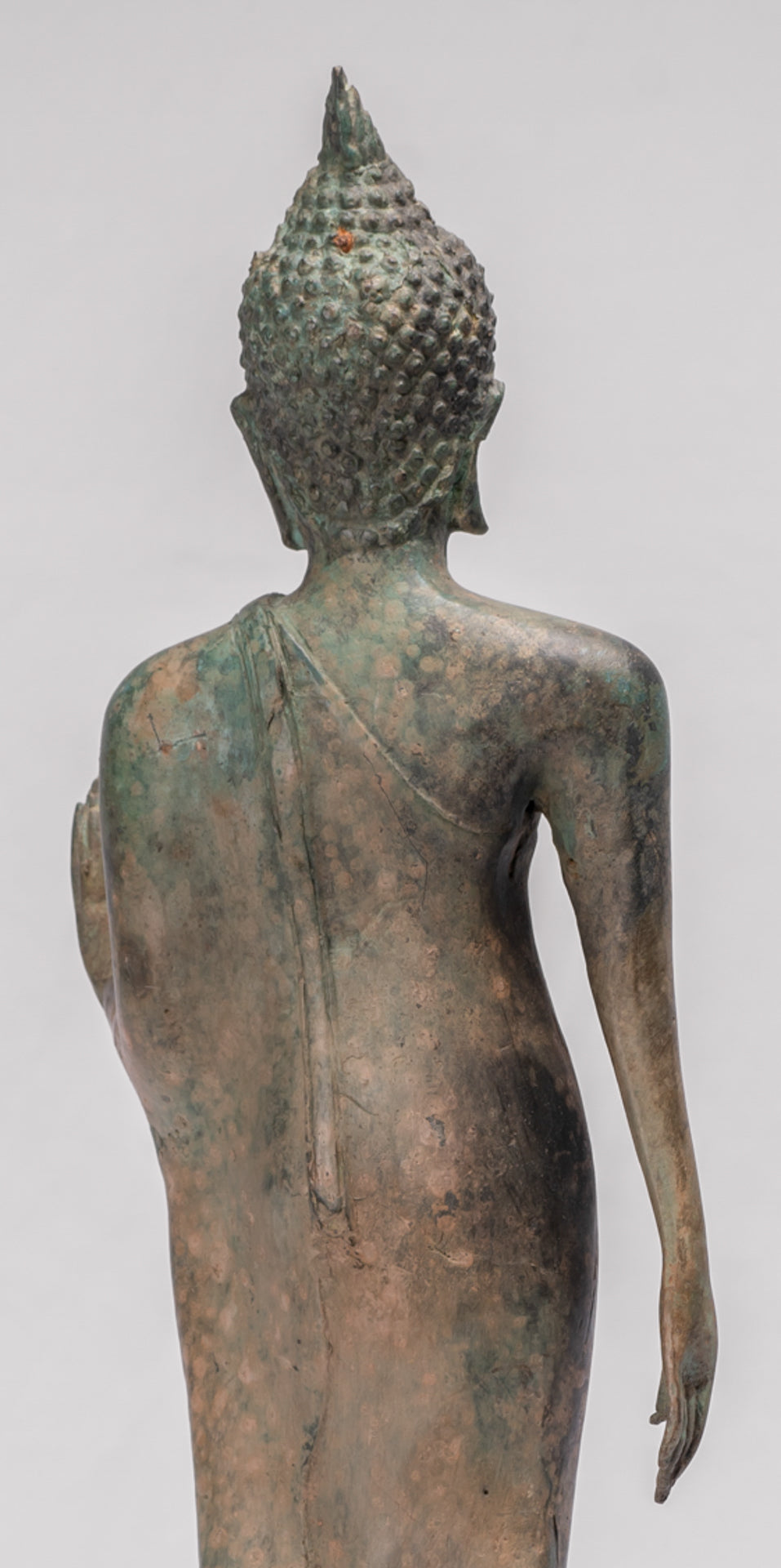 Antique Sukhothai Style Standing Bronze Protection Walking Buddha Statue - 42cm/17"