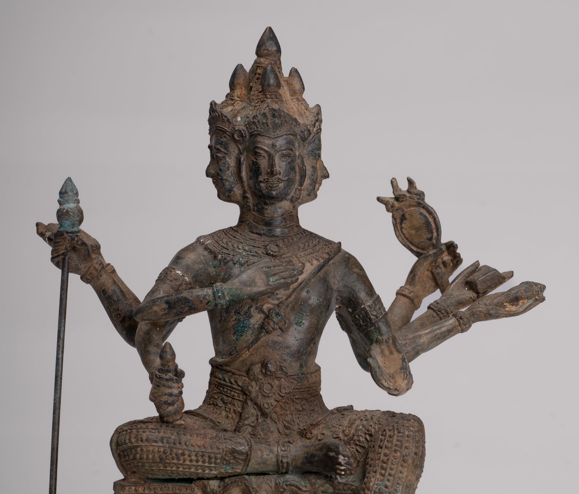 Brahma Statue - Antique Thai Style Bronze Brahma - Hindu God Creation - 27cm/11"