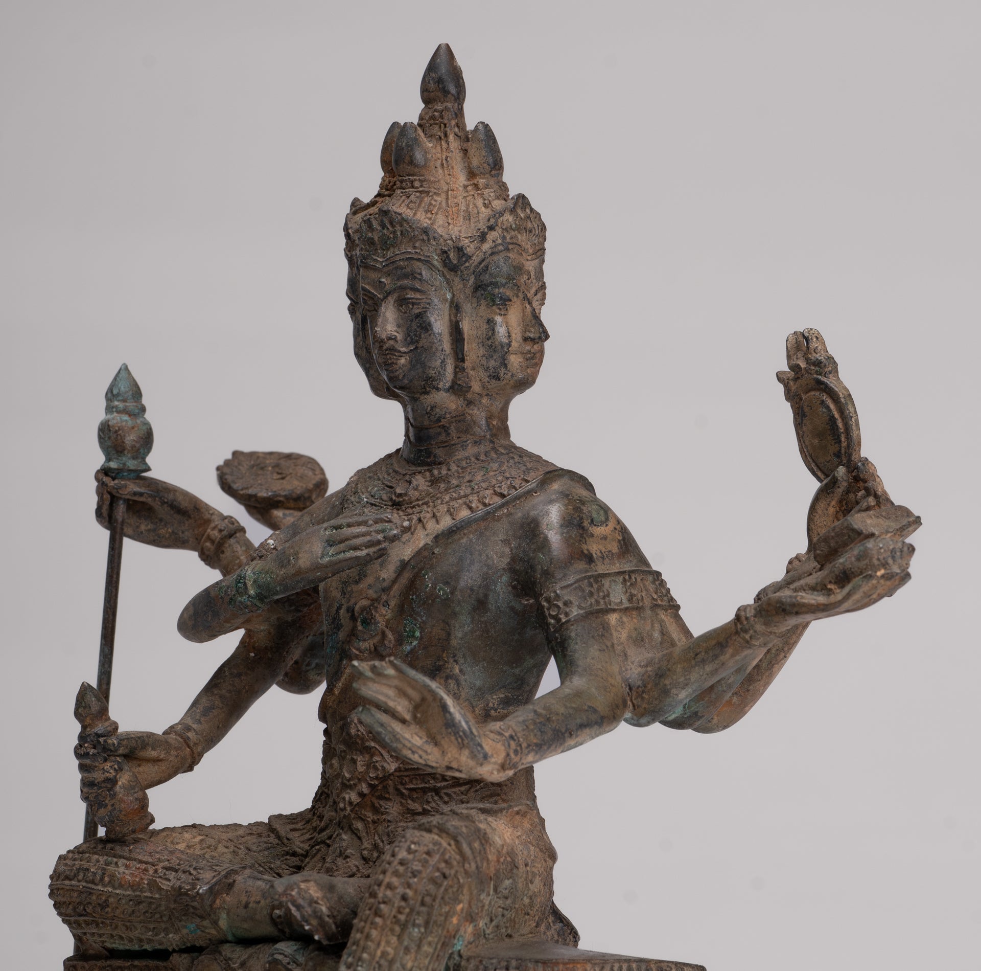 Brahma Statue - Antique Thai Style Bronze Brahma - Hindu God Creation - 27cm/11"