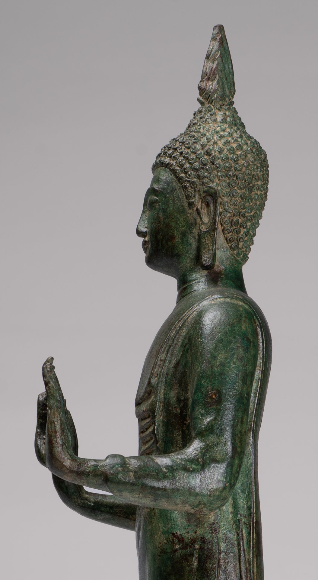 Buddha Statue - Antique Thai Style Bronze Standing Abhaya Protection Buddha Statue - 62cm/25"