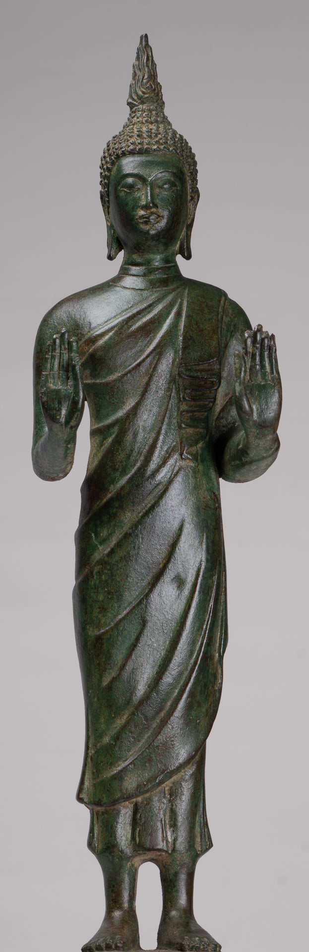 Buddha Statue - Antique Thai Style Bronze Standing Abhaya Protection Buddha Statue - 62cm/25"