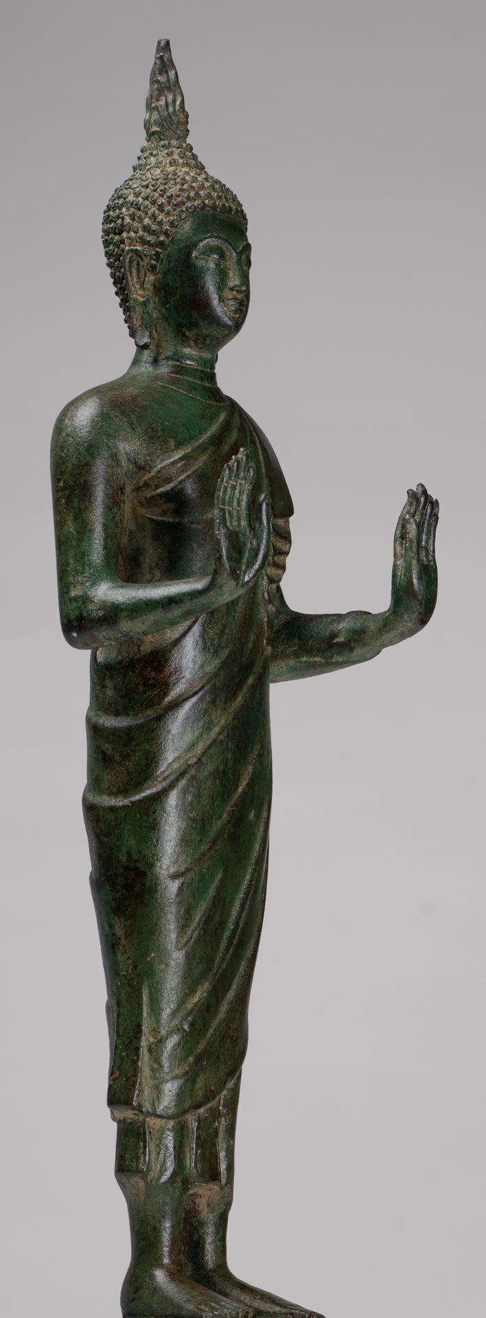 Buddha Statue - Antique Thai Style Bronze Standing Abhaya Protection Buddha Statue - 62cm/25"