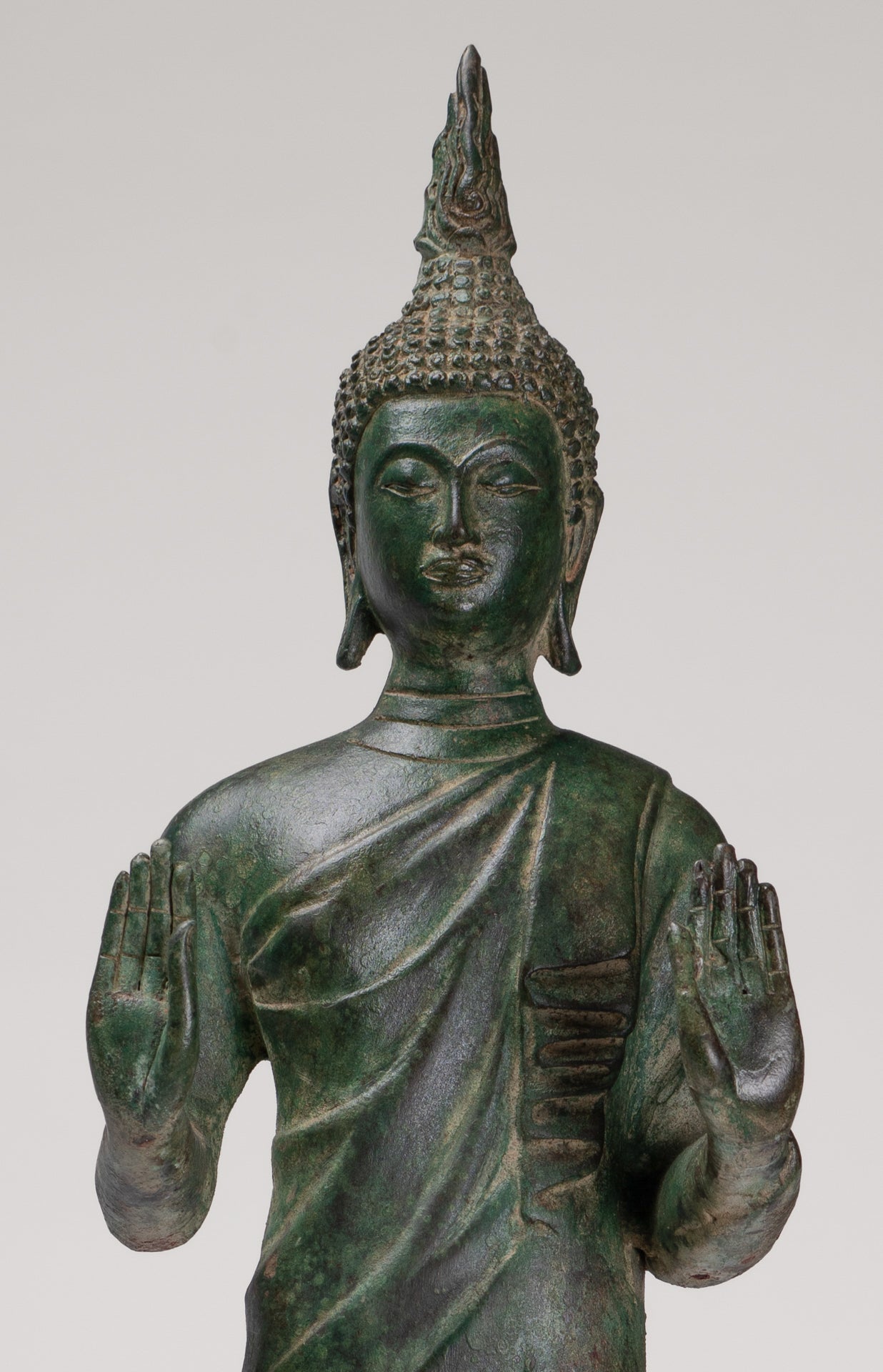 Buddha Statue - Antique Thai Style Bronze Standing Abhaya Protection Buddha Statue - 62cm/25"