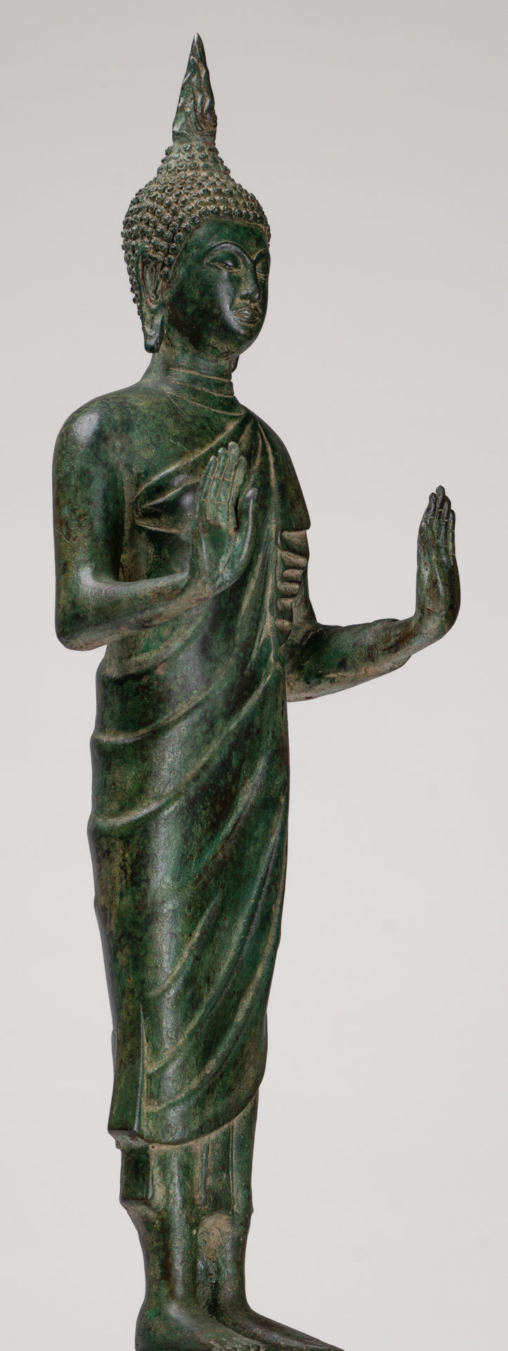 Buddha Statue - Antique Thai Style Bronze Standing Abhaya Protection Buddha Statue - 62cm/25"