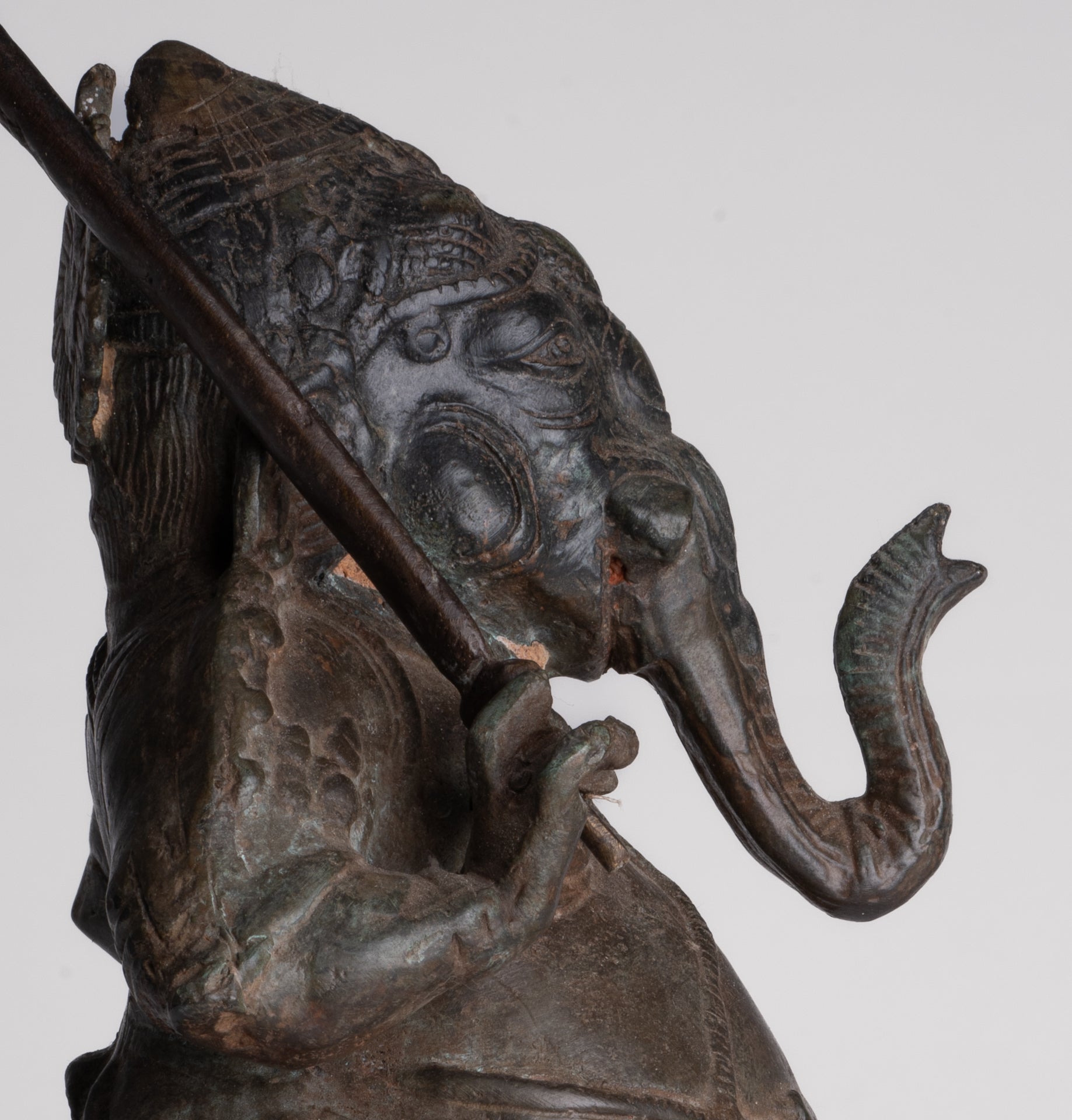 Antique Chola Style Standing Bronze Bridegroom or Mappilai Ganesha Statue w/Umbrella - 37cm/15"