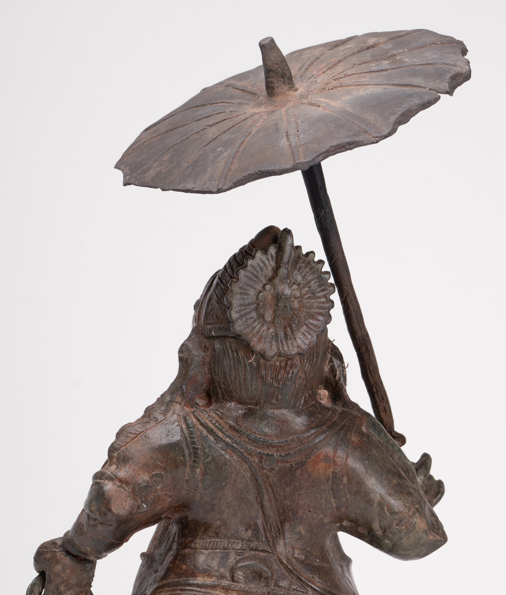 Antique Chola Style Standing Bronze Bridegroom or Mappillai Ganesha Statue w/Umbrella - 39cm/16"