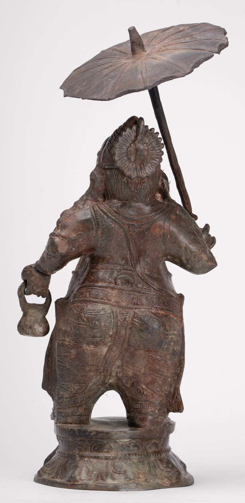 Antique Chola Style Standing Bronze Bridegroom or Mappillai Ganesha Statue w/Umbrella - 39cm/16"