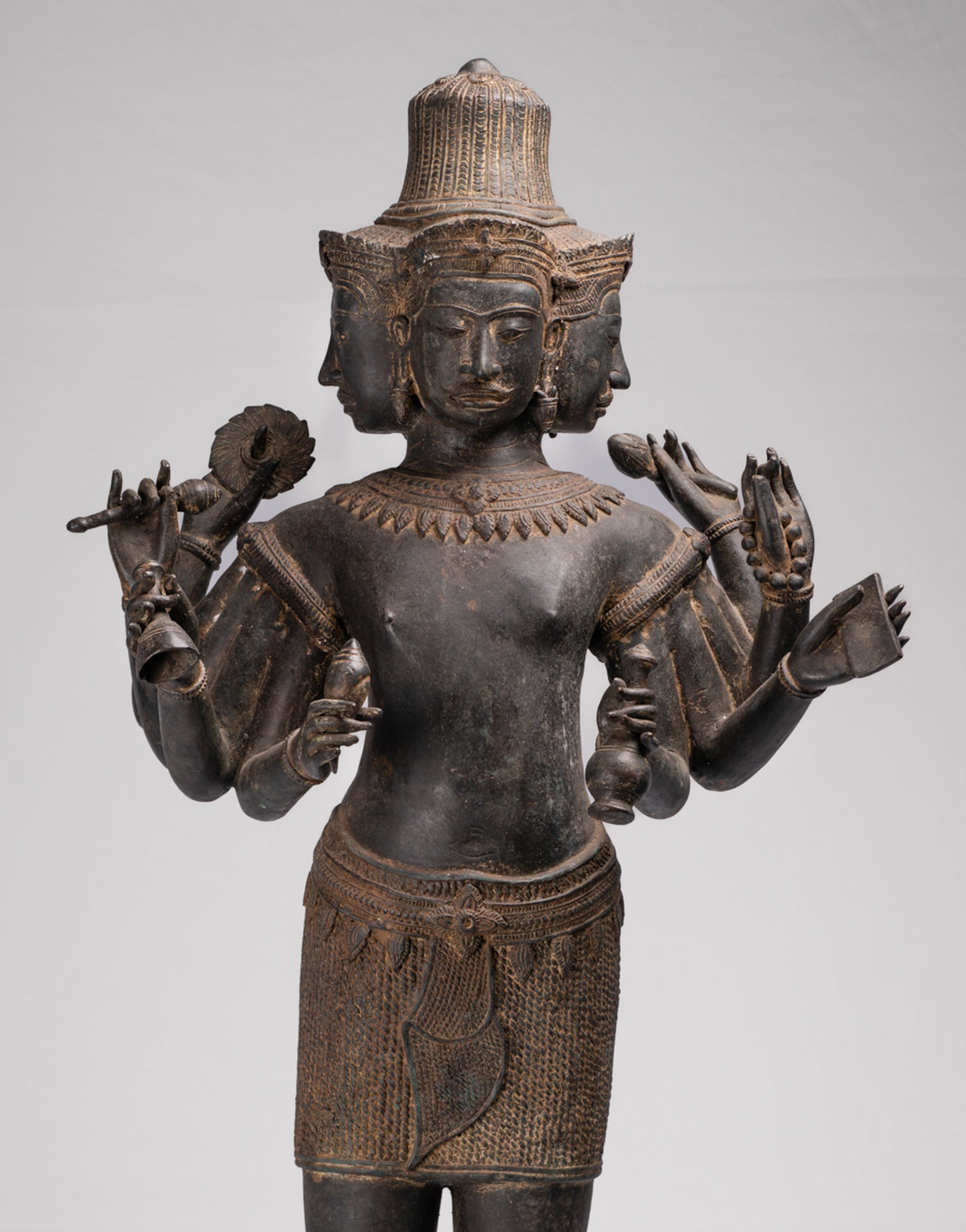 Brahma Statue - Antique Khmer Style Koh Ker Standing Bronze Brahma - Hindu God Creation - 97cm/39"