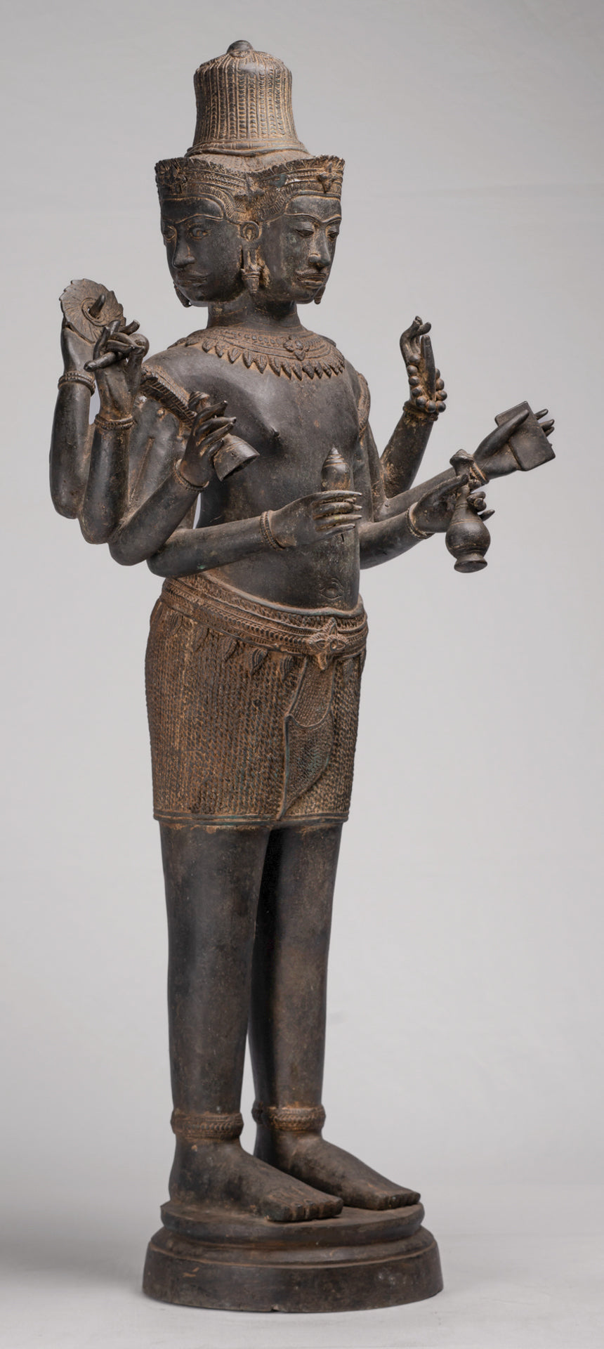 Brahma Statue - Antique Khmer Style Koh Ker Standing Bronze Brahma - Hindu God Creation - 97cm/39"