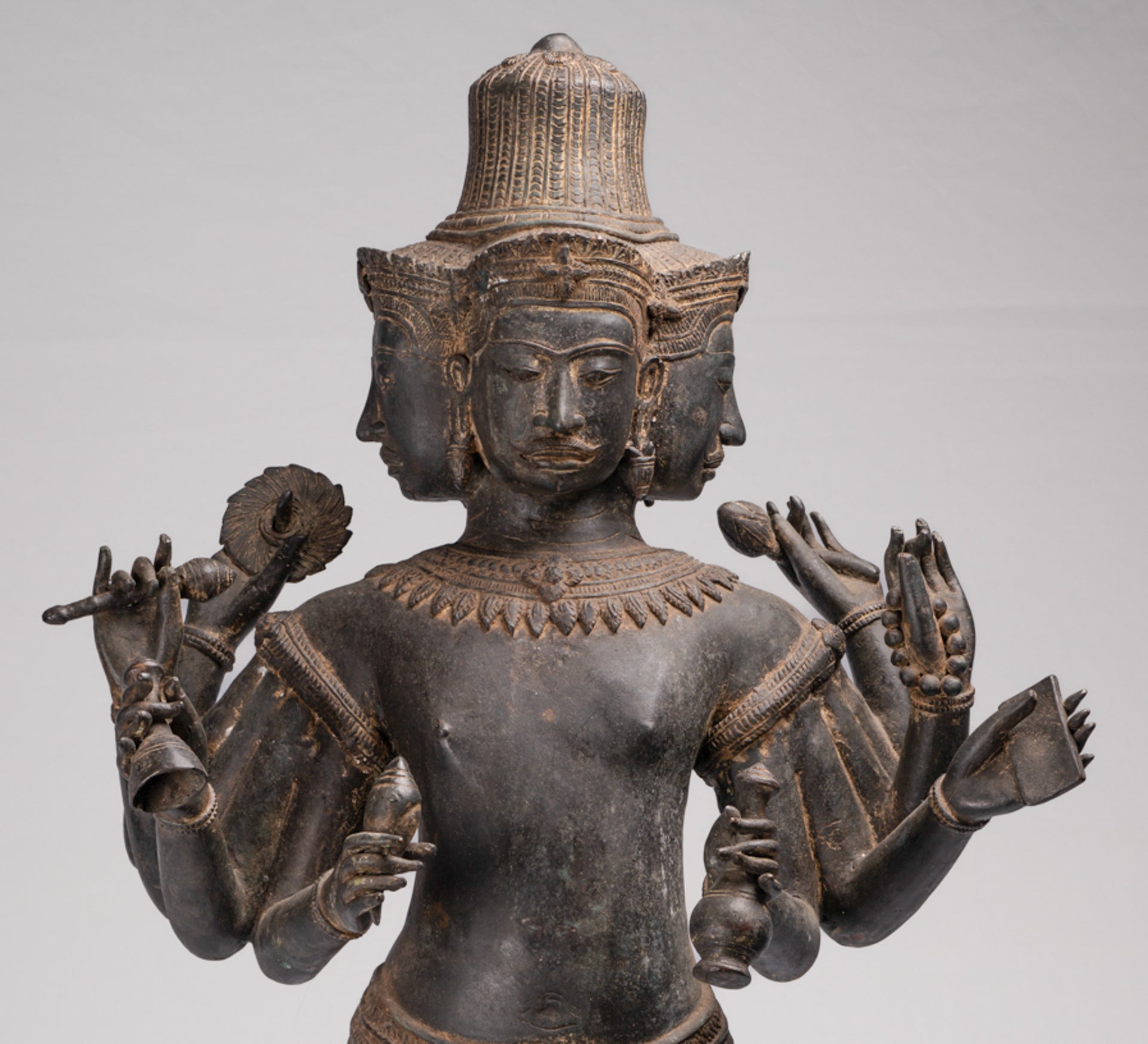 Brahma Statue - Antique Khmer Style Koh Ker Standing Bronze Brahma - Hindu God Creation - 97cm/39"