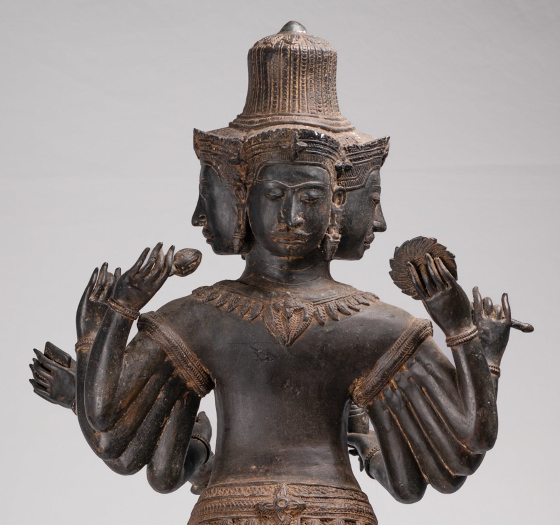 Brahma Statue - Antique Khmer Style Koh Ker Standing Bronze Brahma - Hindu God Creation - 97cm/39"