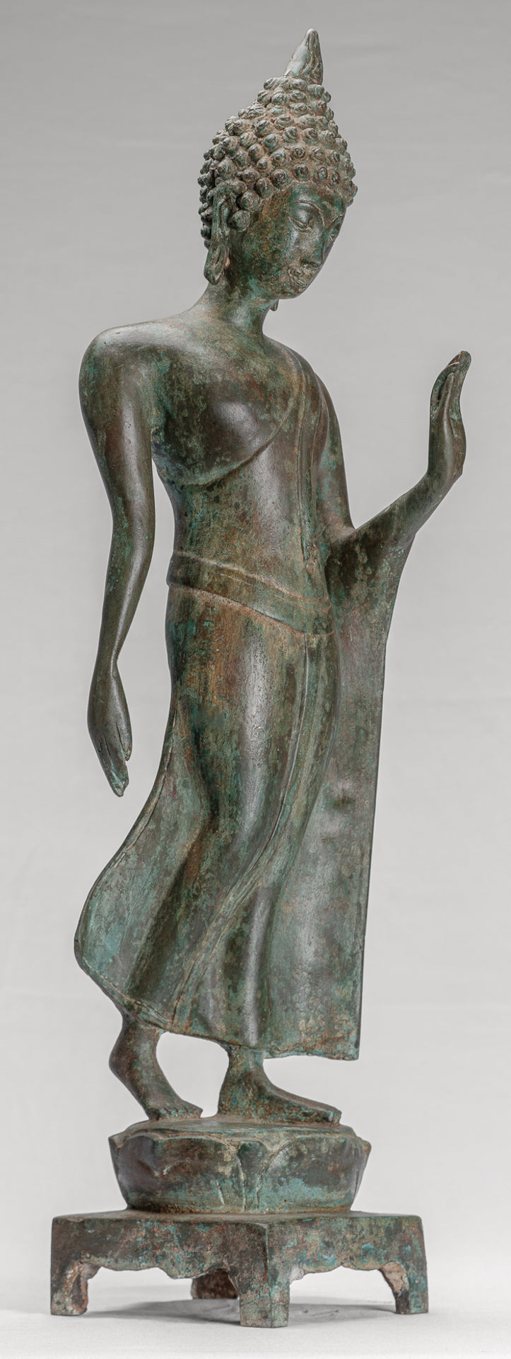 Antique Sukhothai Style Standing Bronze Protection Walking Buddha Statue - 59cm/24"