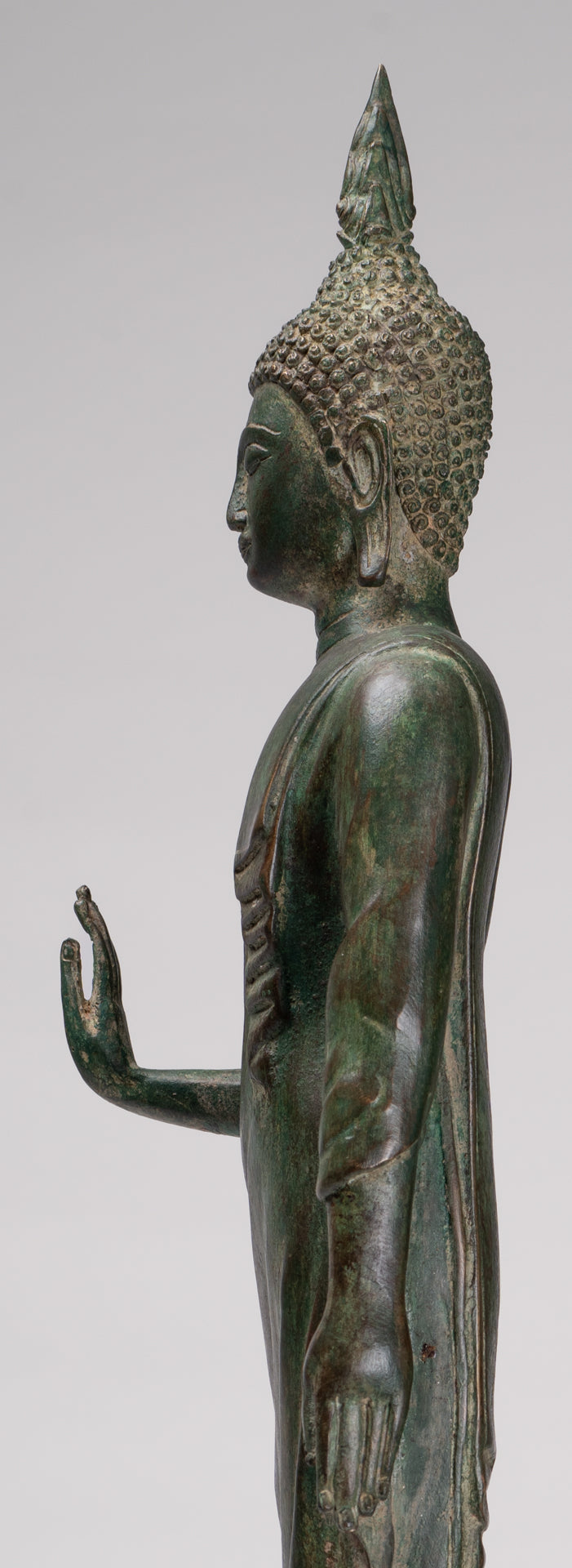 Buddha Statue - Antique Thai Style Bronze Standing Abhaya Protection Buddha Statue - 62cm/25"