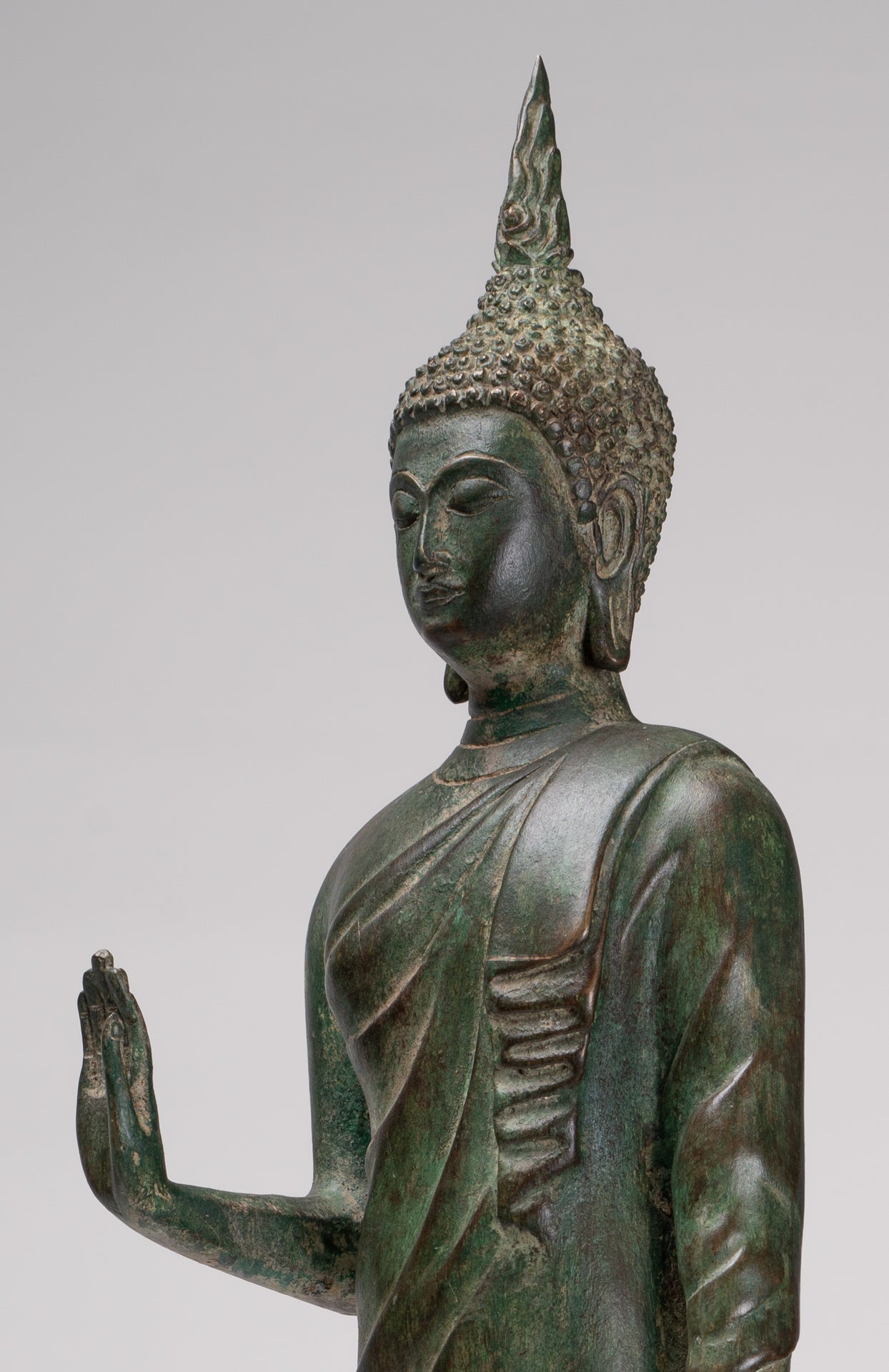 Buddha Statue - Antique Thai Style Bronze Standing Abhaya Protection Buddha Statue - 62cm/25"