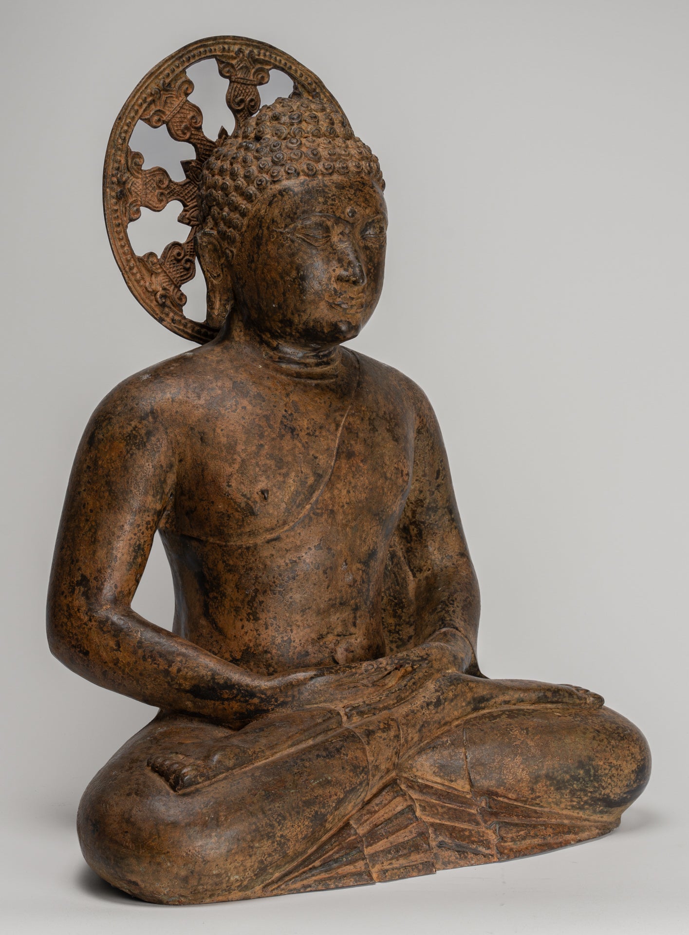 Buddha Statue - Antique Sri Lanka Style Bronze Seated Meditation Buddha Statue 61cm/24"