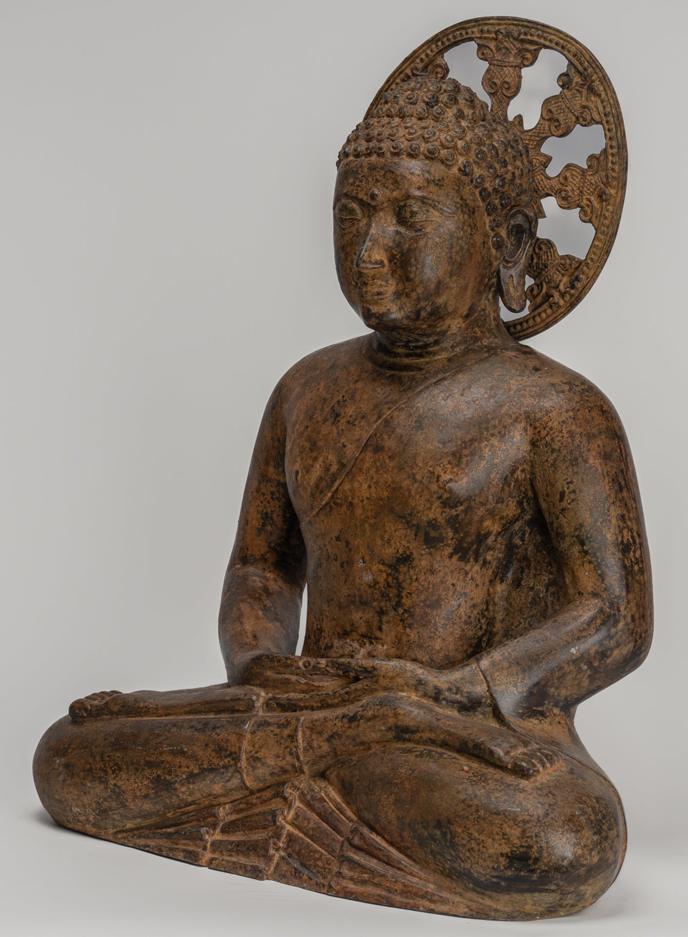 Buddha Statue - Antique Sri Lanka Style Bronze Seated Meditation Buddha Statue 61cm/24"