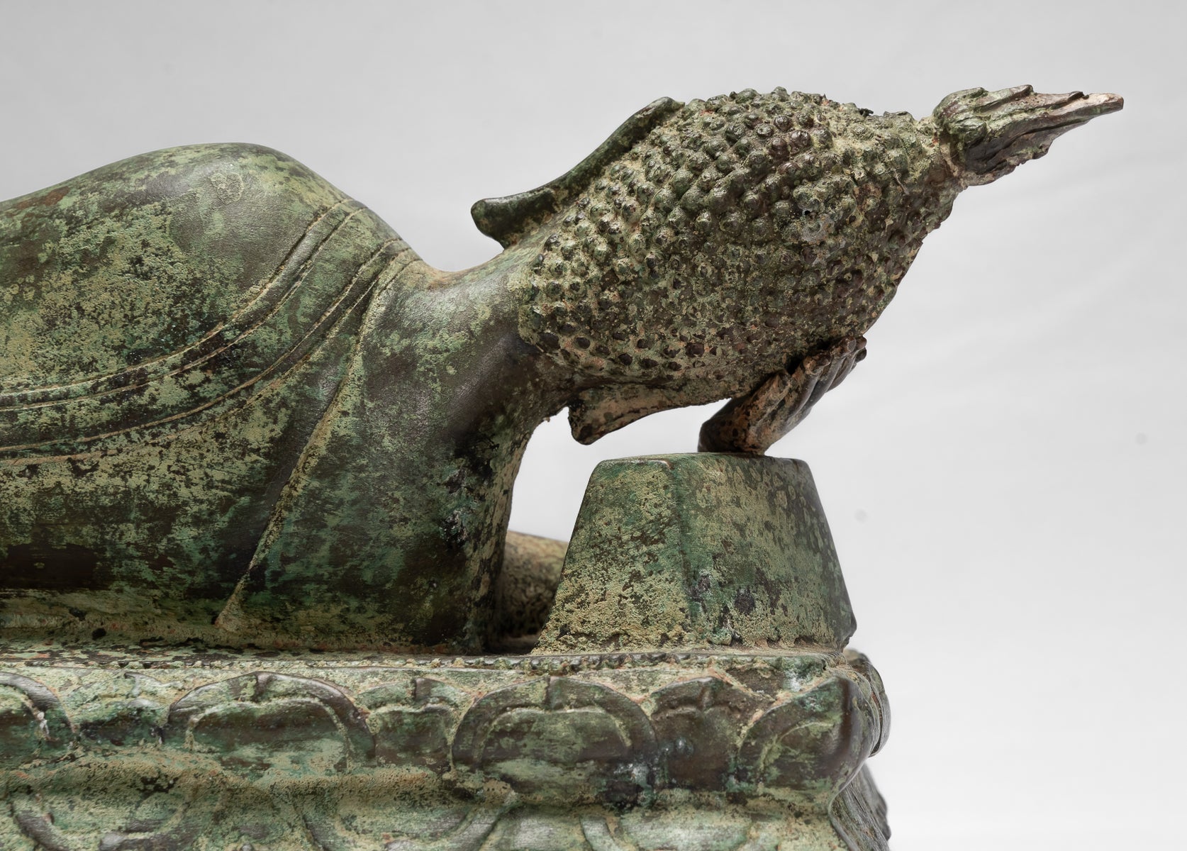 Buddha Statue - Antique Thai Style Bronze Sukhothai Reclining Nirvana Buddha Statue - 54cm/22"