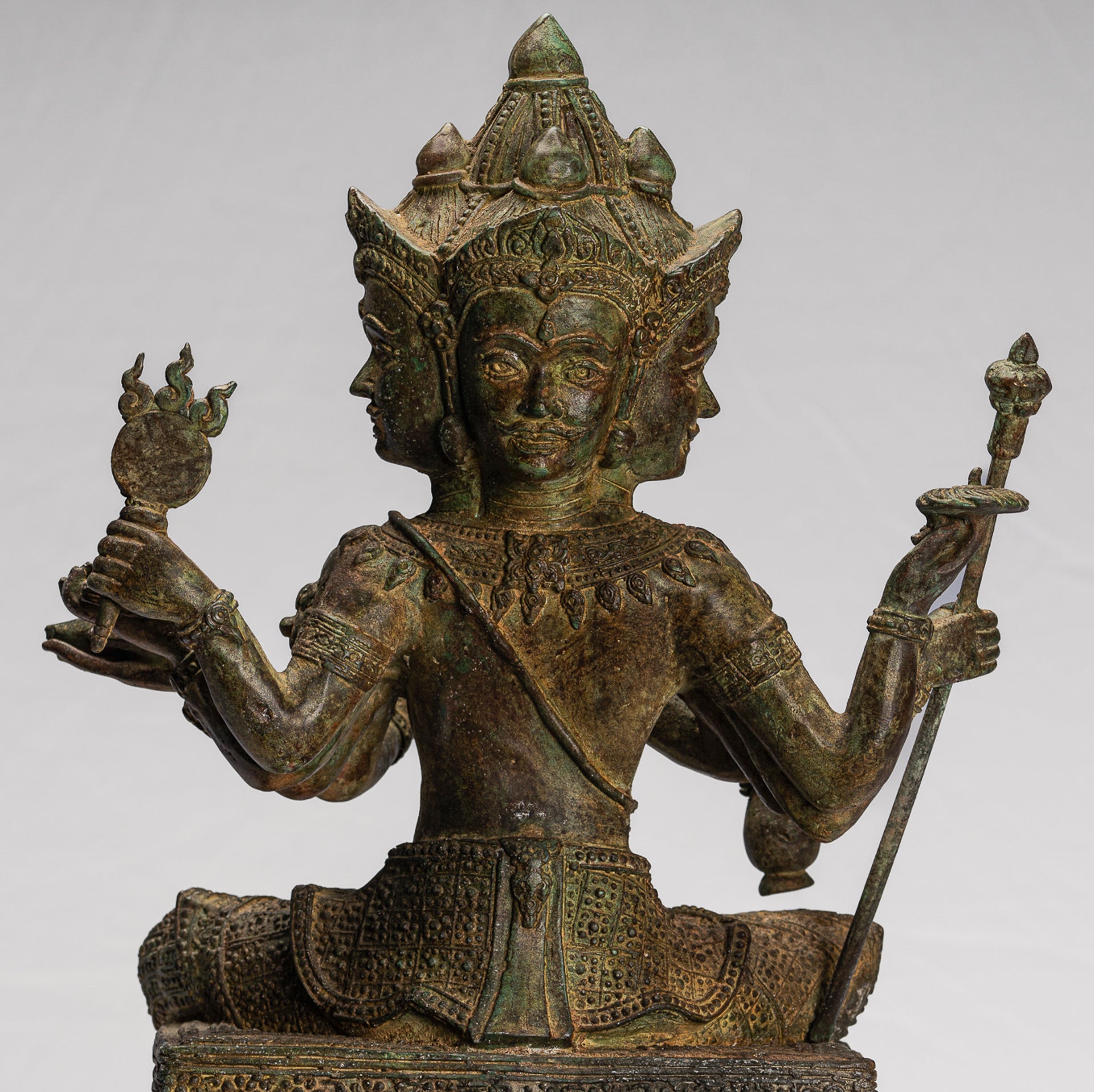 Brahma Statue - Antique Thai Style Bronze Brahma - Hindu God Creation - 43cm/17"