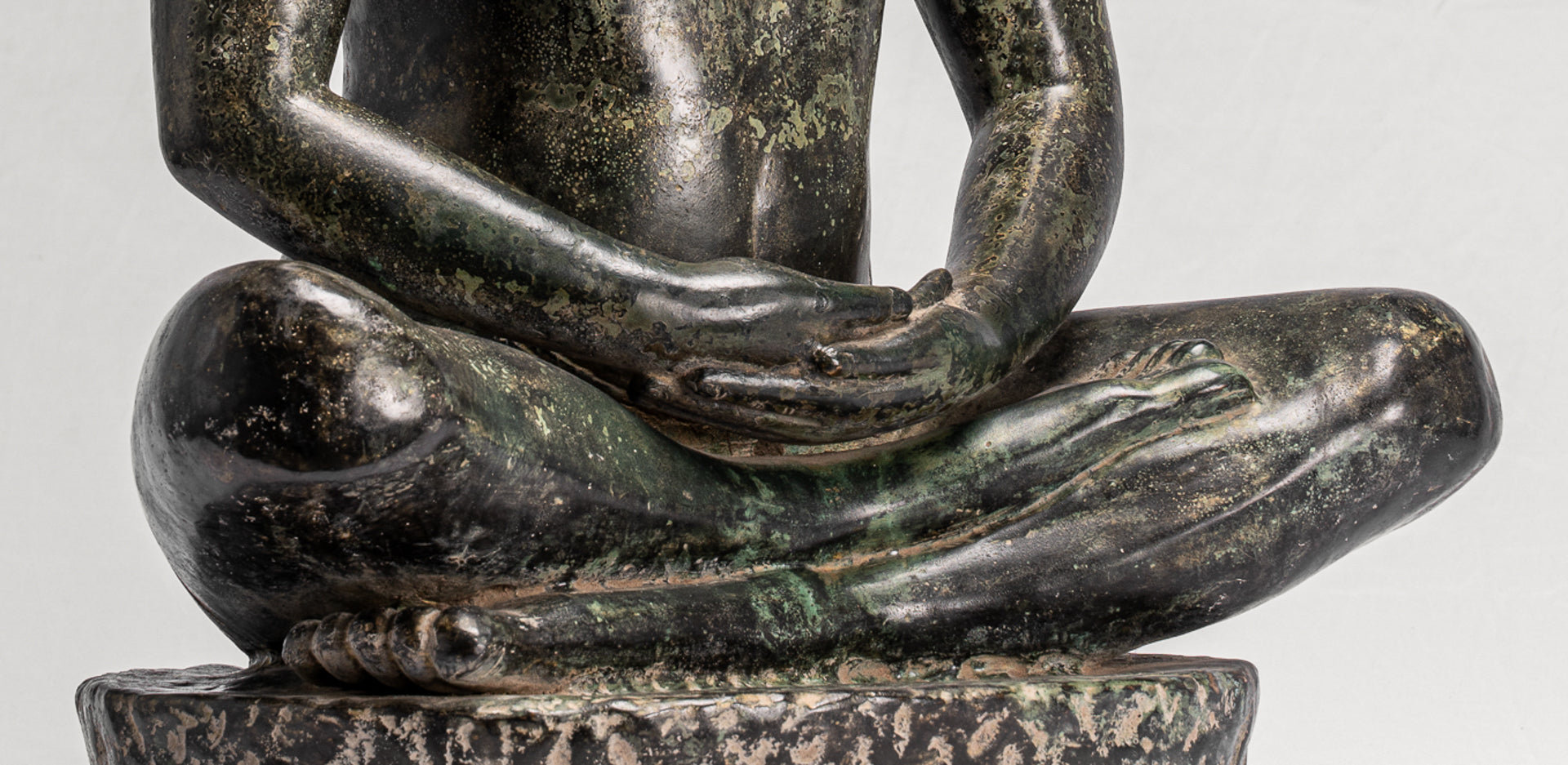 Antique Khmer Style Seated Bronze Meditation Jayavarman VII Statue - 68cm/27"