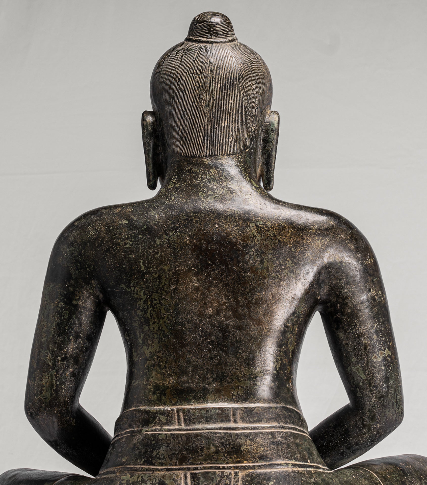 Antique Khmer Style Seated Bronze Meditation Jayavarman VII Statue - 68cm/27"