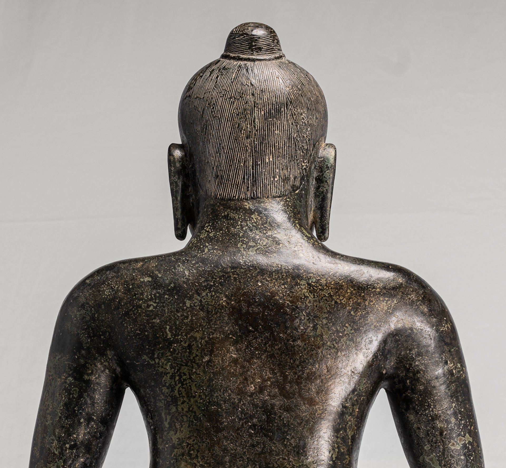 Antique Khmer Style Seated Bronze Meditation Jayavarman VII Statue - 68cm/27"