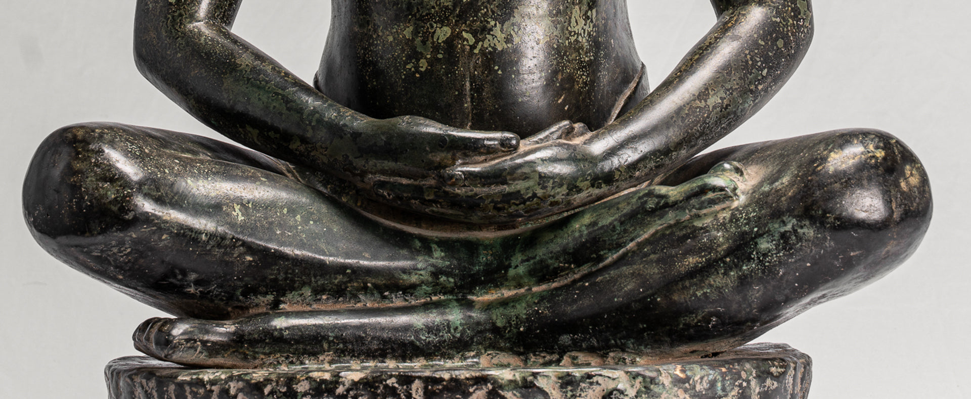 Antique Khmer Style Seated Bronze Meditation Jayavarman VII Statue - 68cm/27"