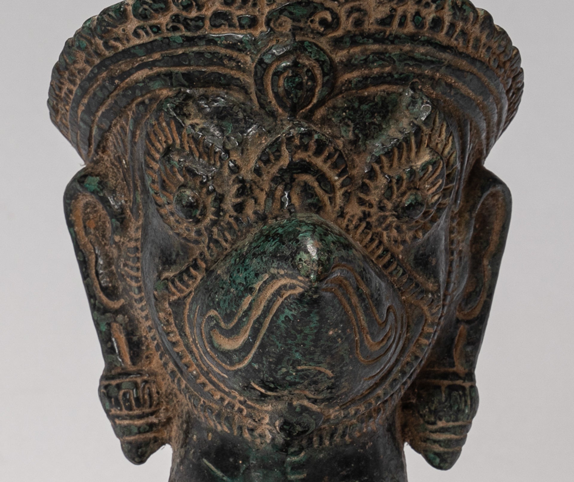 Antique Banteay Srei Style Bronze Khmer Garuda Vishnu Statue - 27cm/11"