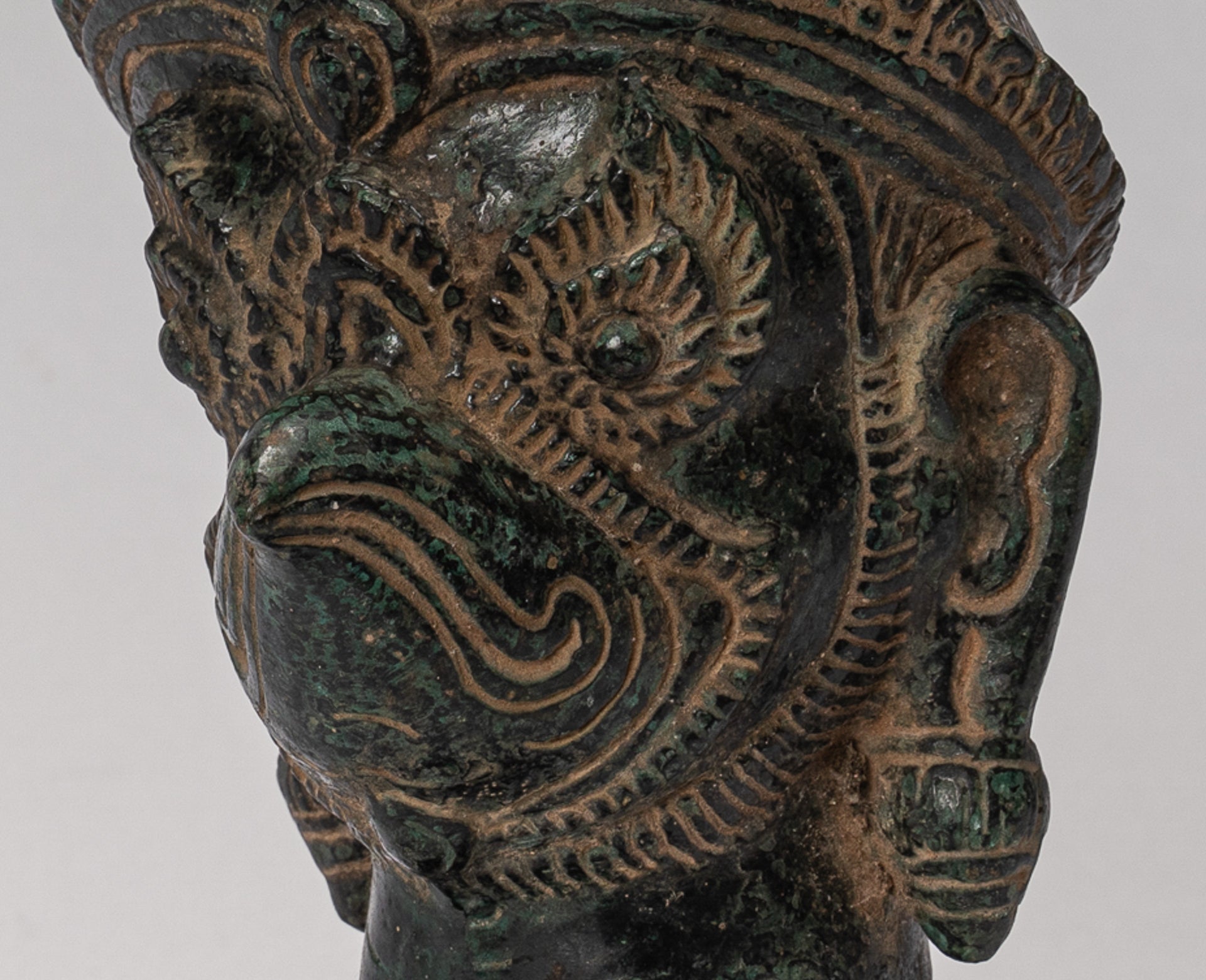 Antique Banteay Srei Style Bronze Khmer Garuda Vishnu Statue - 27cm/11"