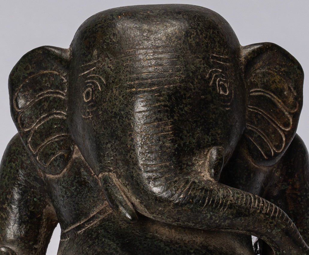 Statua Ganesh - Statua di ganesha in bronzo seduto in stile cham antico - 20 cm/8 "