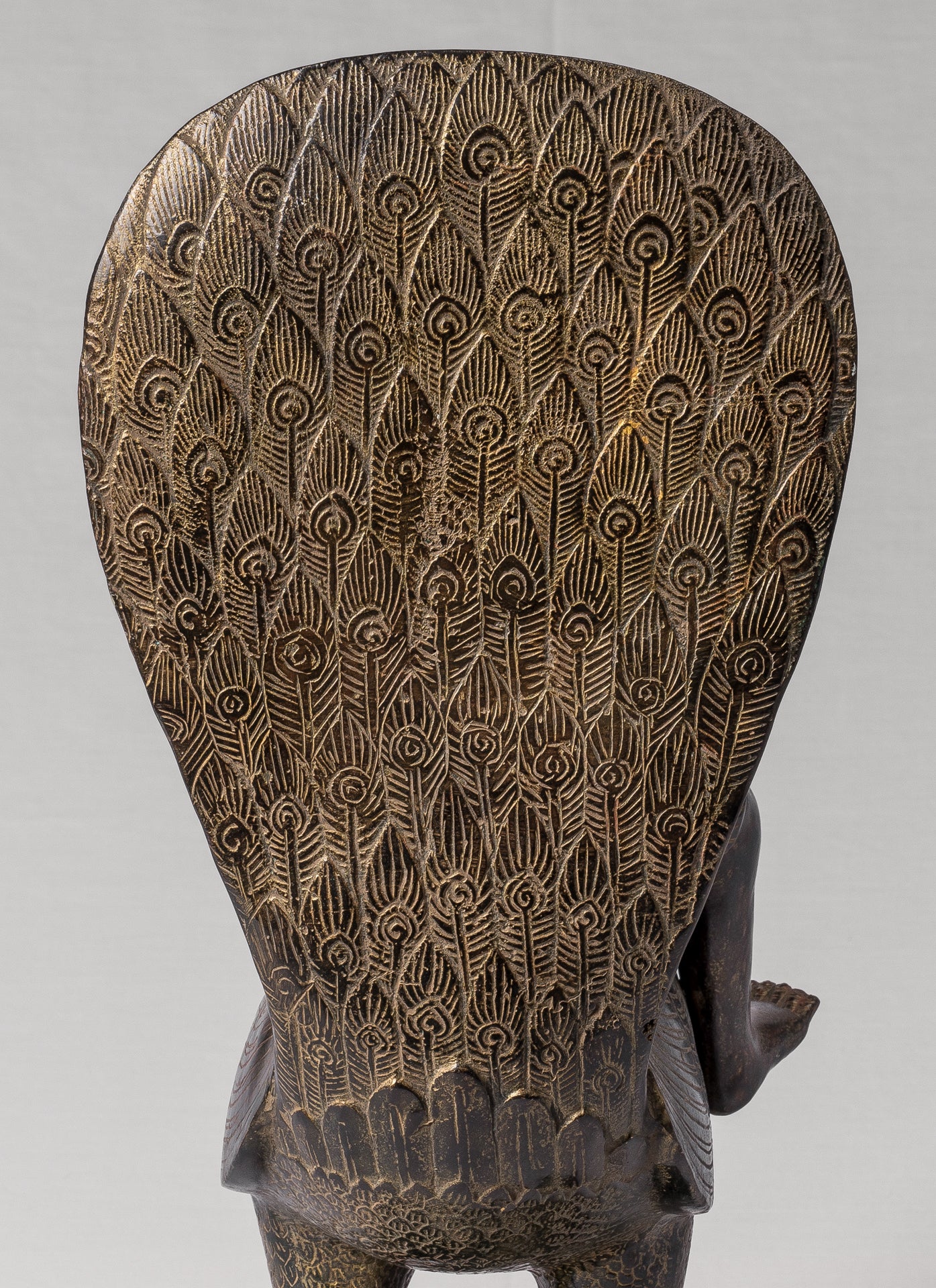 Murugan Statue - Antique Khmer Style Bronze Murugan on His Peacock - 53cm/21"